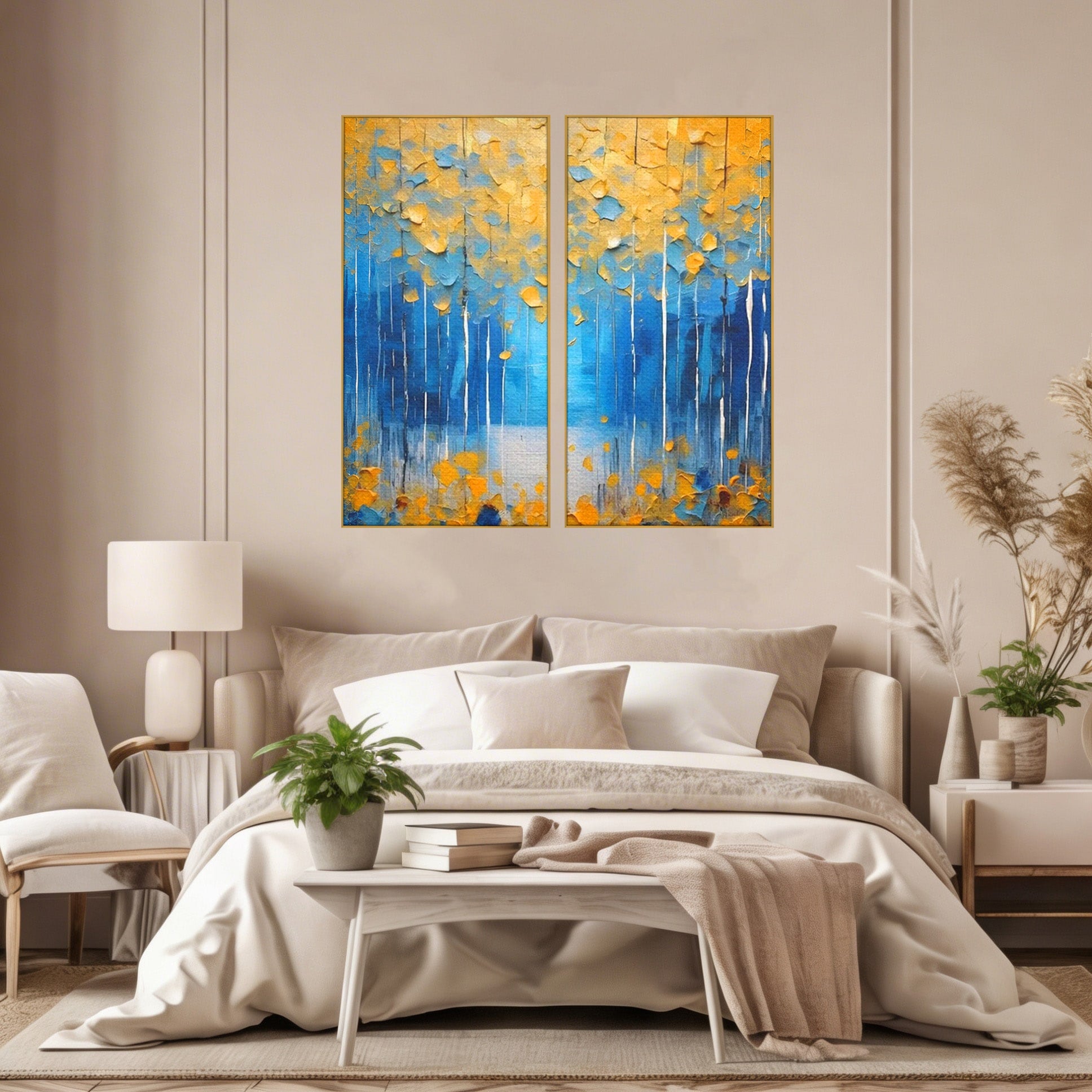 Set 2 Tablouri Canvas Premium LuxCanva® C2-1234, Abstract Autum Leafs, Relaxare, Living Room, Culori Vibrante