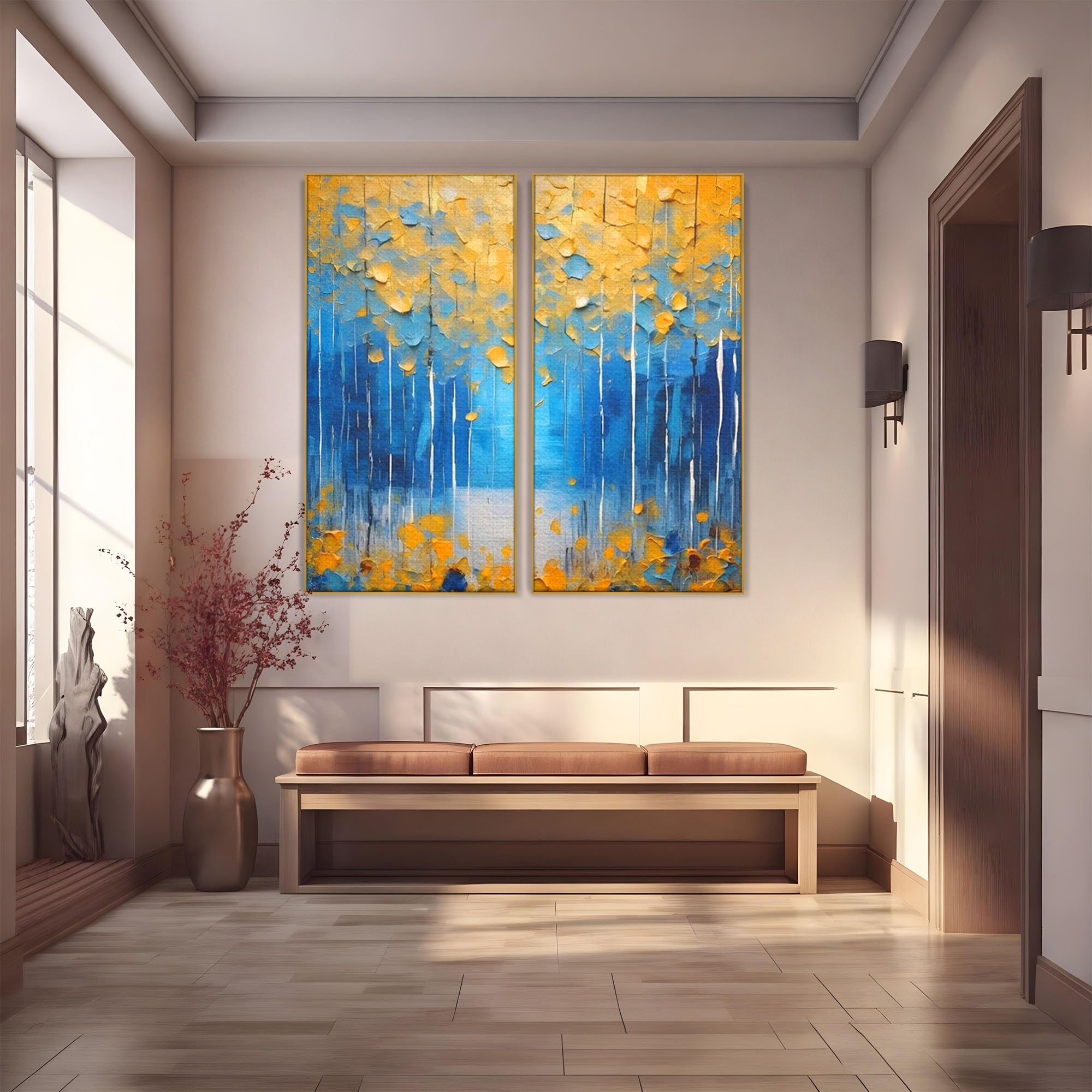 Set 2 Tablouri Canvas Premium LuxCanva® C2-1234, Abstract Autum Leafs, Relaxare, Living Room, Culori Vibrante
