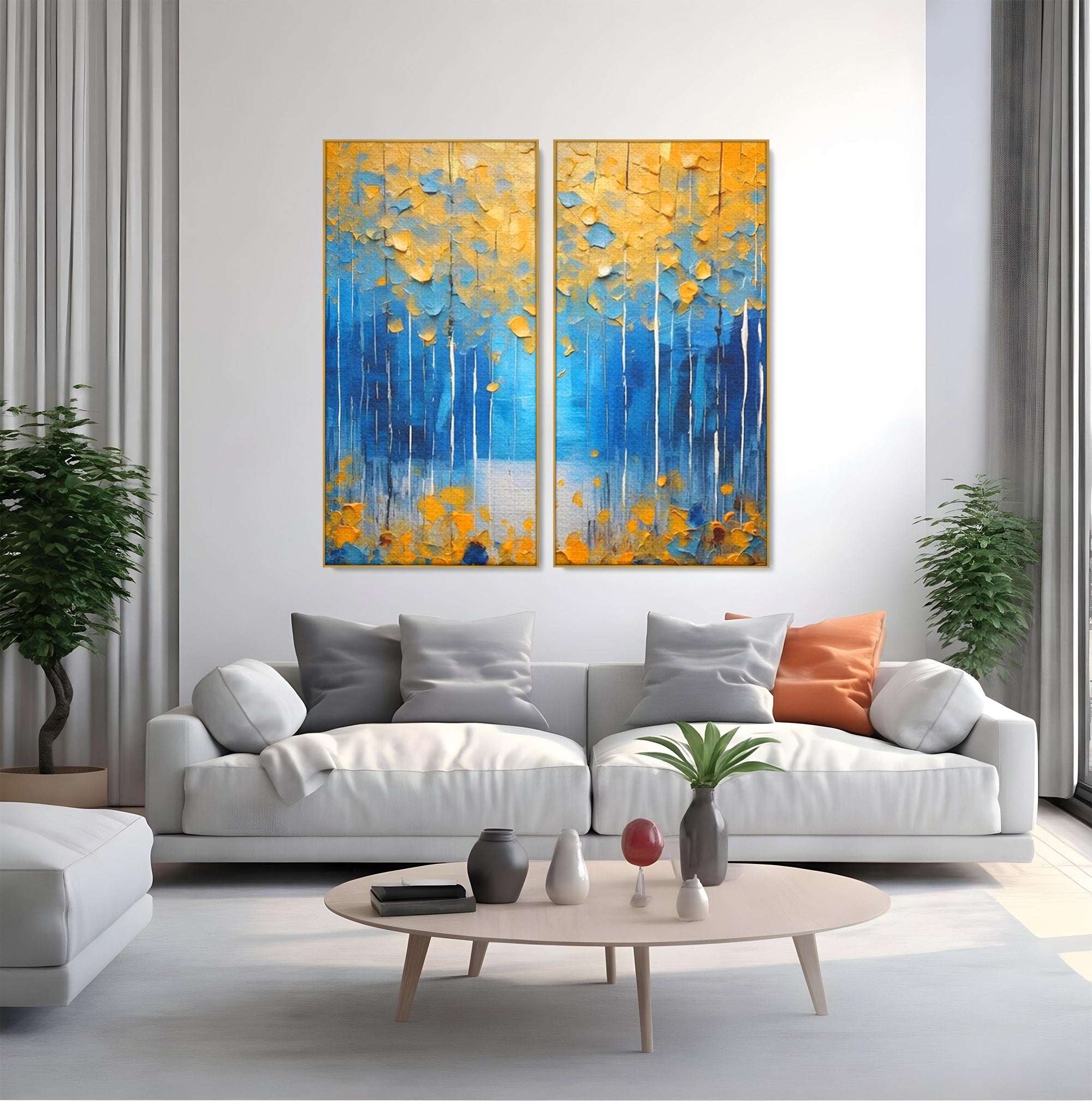 Set 2 Tablouri Canvas Premium LuxCanva® C2-1234, Abstract Autum Leafs, Relaxare, Living Room, Culori Vibrante