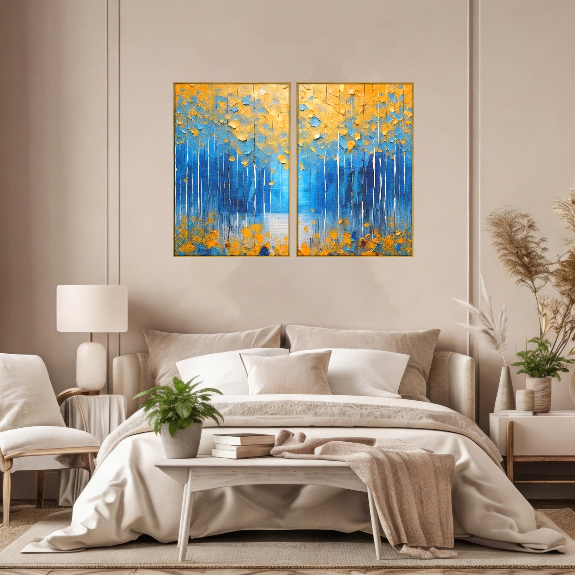 Set 2 Tablouri Canvas Premium LuxCanva® C2-1234, Abstract Autum Leafs, Relaxare, Living Room, Culori Vibrante