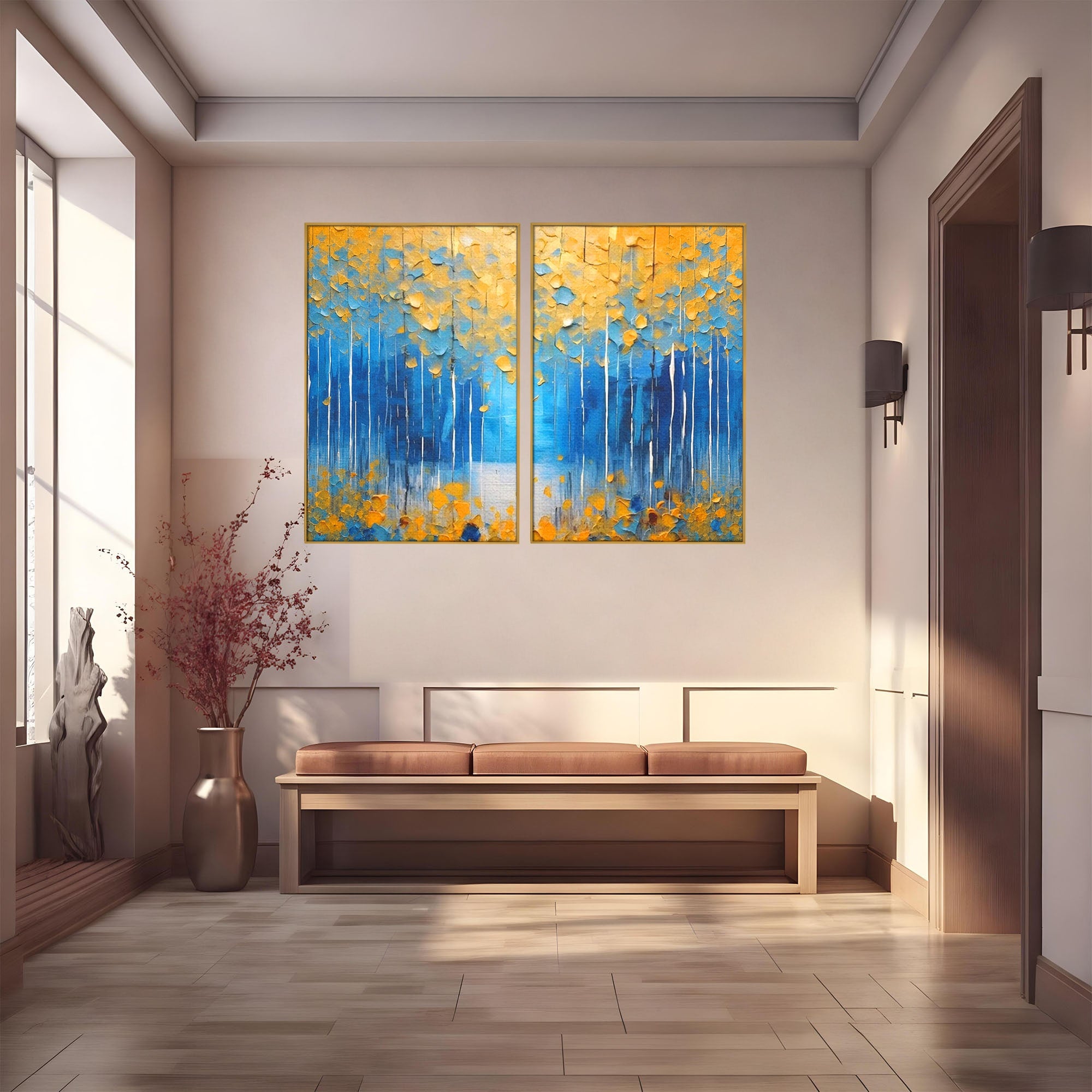 Set 2 Tablouri Canvas Premium LuxCanva® C2-1234, Abstract Autum Leafs, Relaxare, Living Room, Culori Vibrante