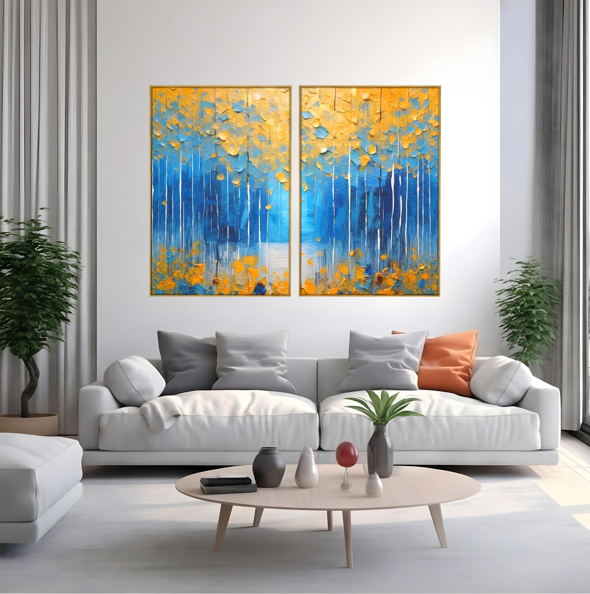 Set 2 Tablouri Canvas Premium LuxCanva® C2-1234, Abstract Autum Leafs, Relaxare, Living Room, Culori Vibrante