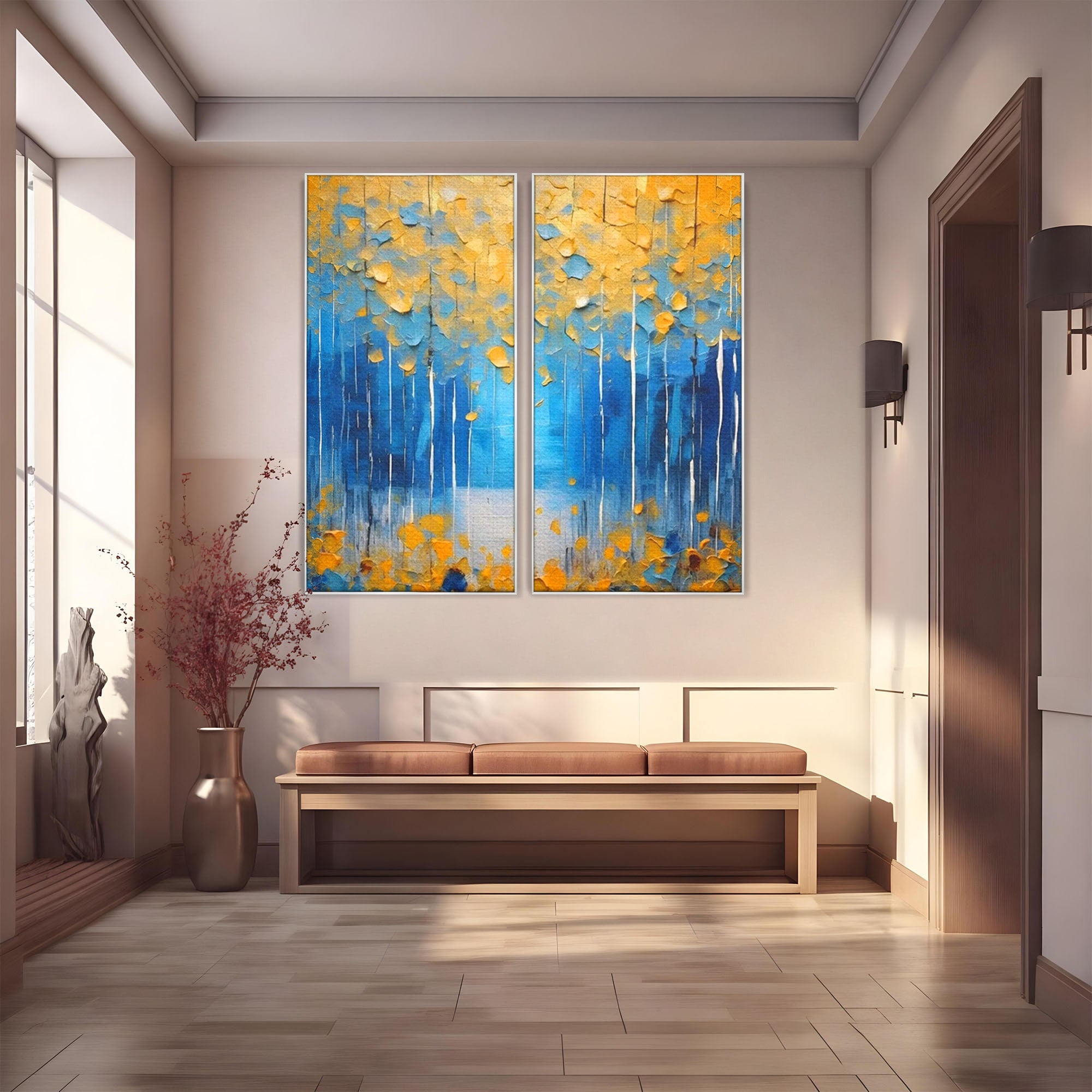 Set 2 Tablouri Canvas Premium LuxCanva® C2-1234, Abstract Autum Leafs, Relaxare, Living Room, Culori Vibrante