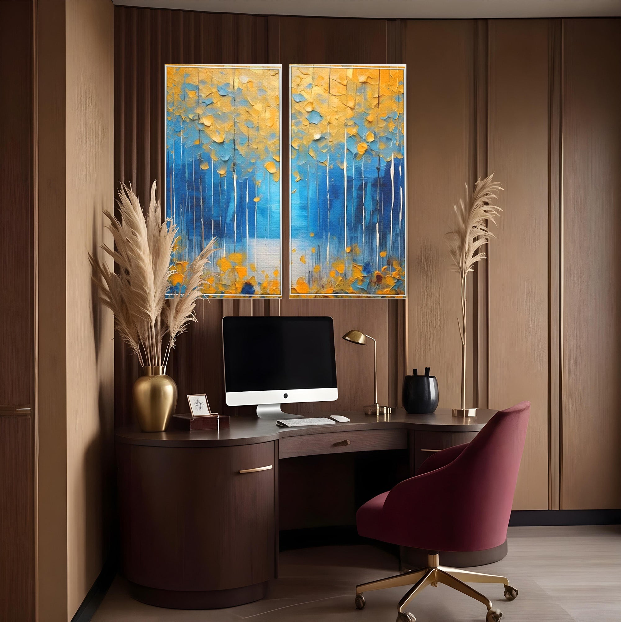 Set 2 Tablouri Canvas Premium LuxCanva® C2-1234, Abstract Autum Leafs, Relaxare, Living Room, Culori Vibrante