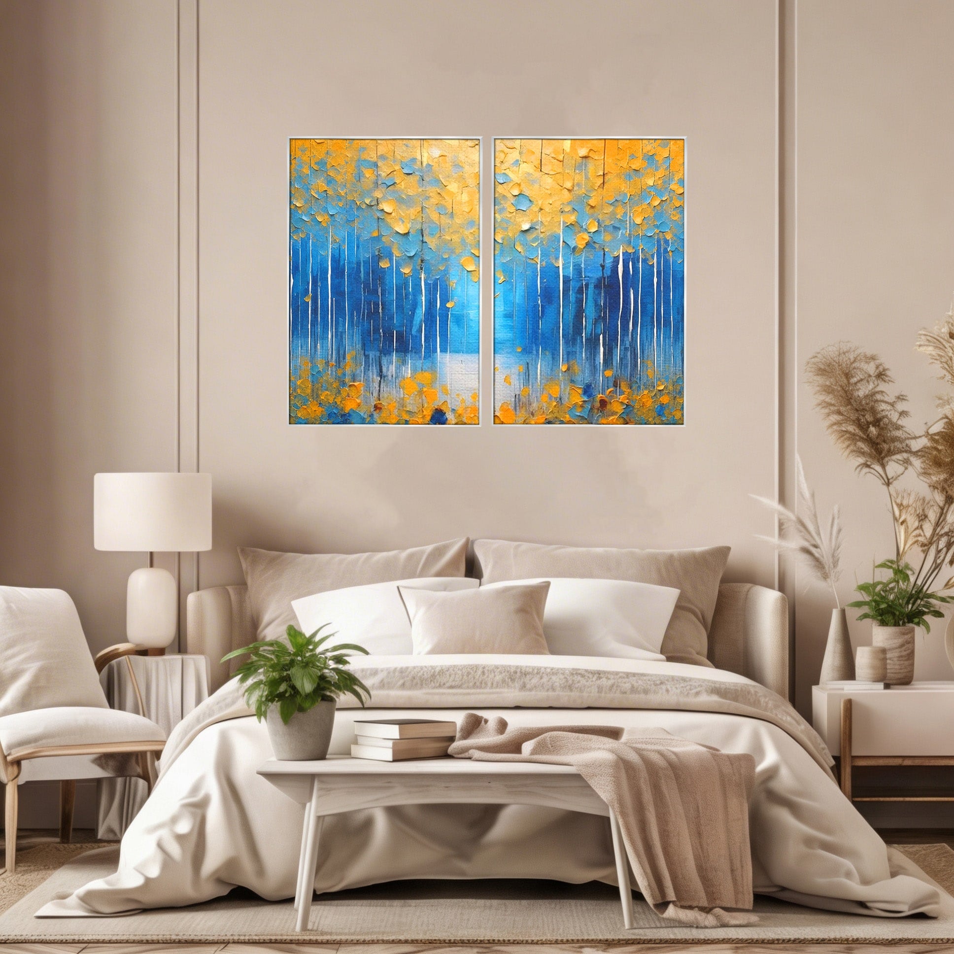 Set 2 Tablouri Canvas Premium LuxCanva® C2-1234, Abstract Autum Leafs, Relaxare, Living Room, Culori Vibrante