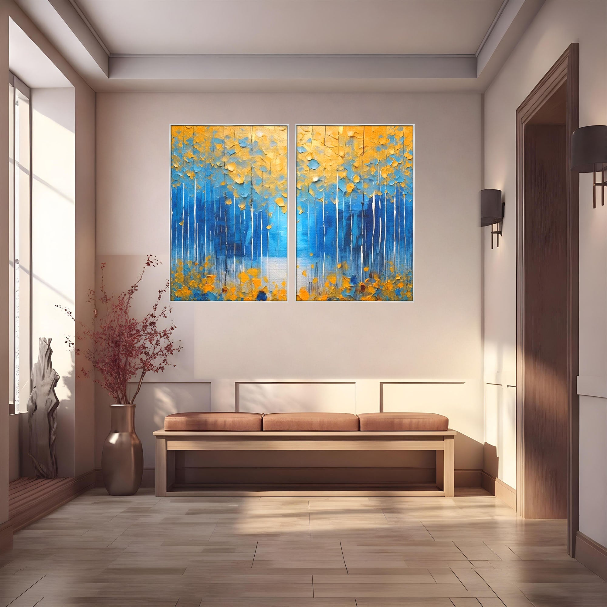 Set 2 Tablouri Canvas Premium LuxCanva® C2-1234, Abstract Autum Leafs, Relaxare, Living Room, Culori Vibrante