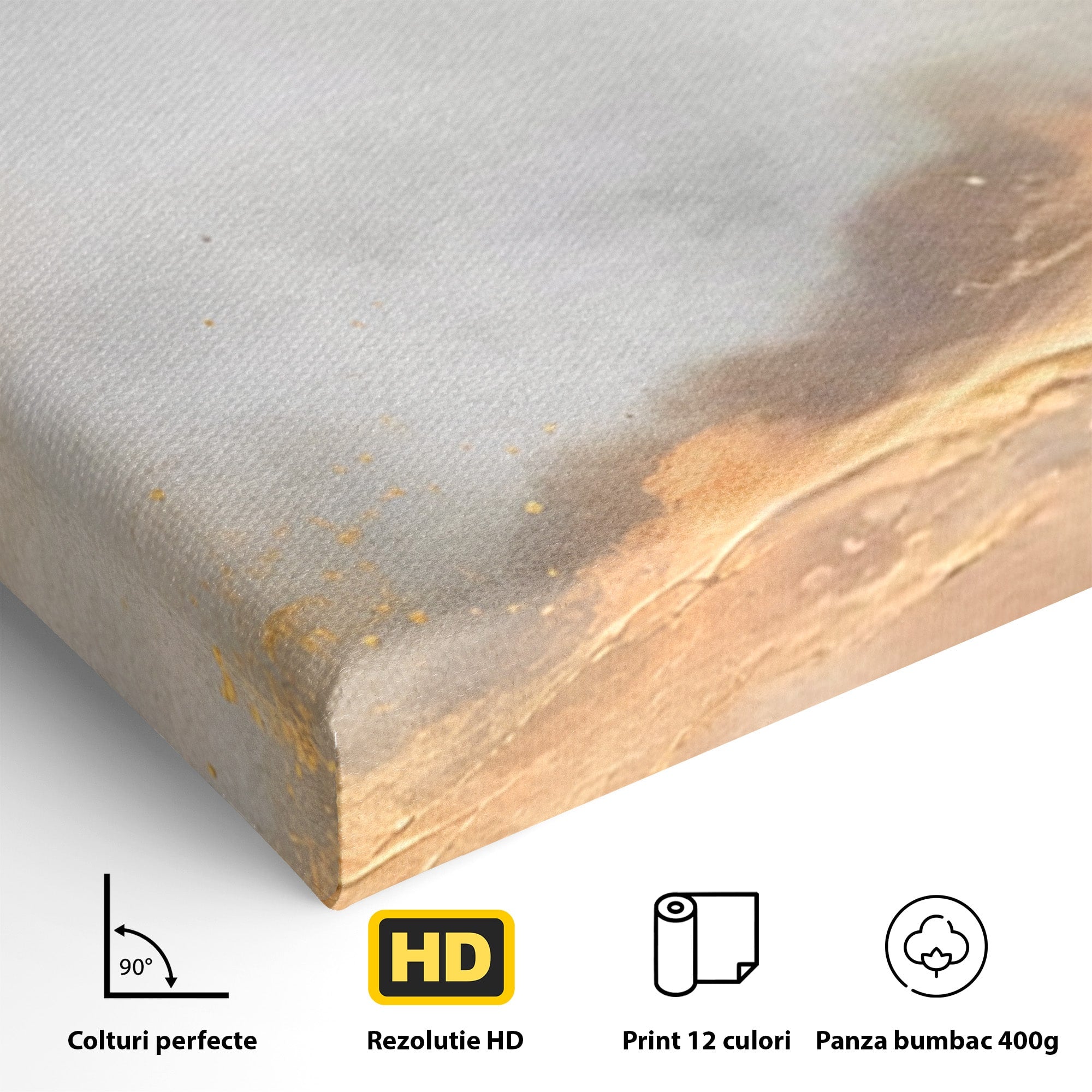 Set 2 Tablouri Canvas Premium LuxCanva® C2-1237, Gold And Grey Abstract Painting, Relaxare, Living Room, Culori Vibrante