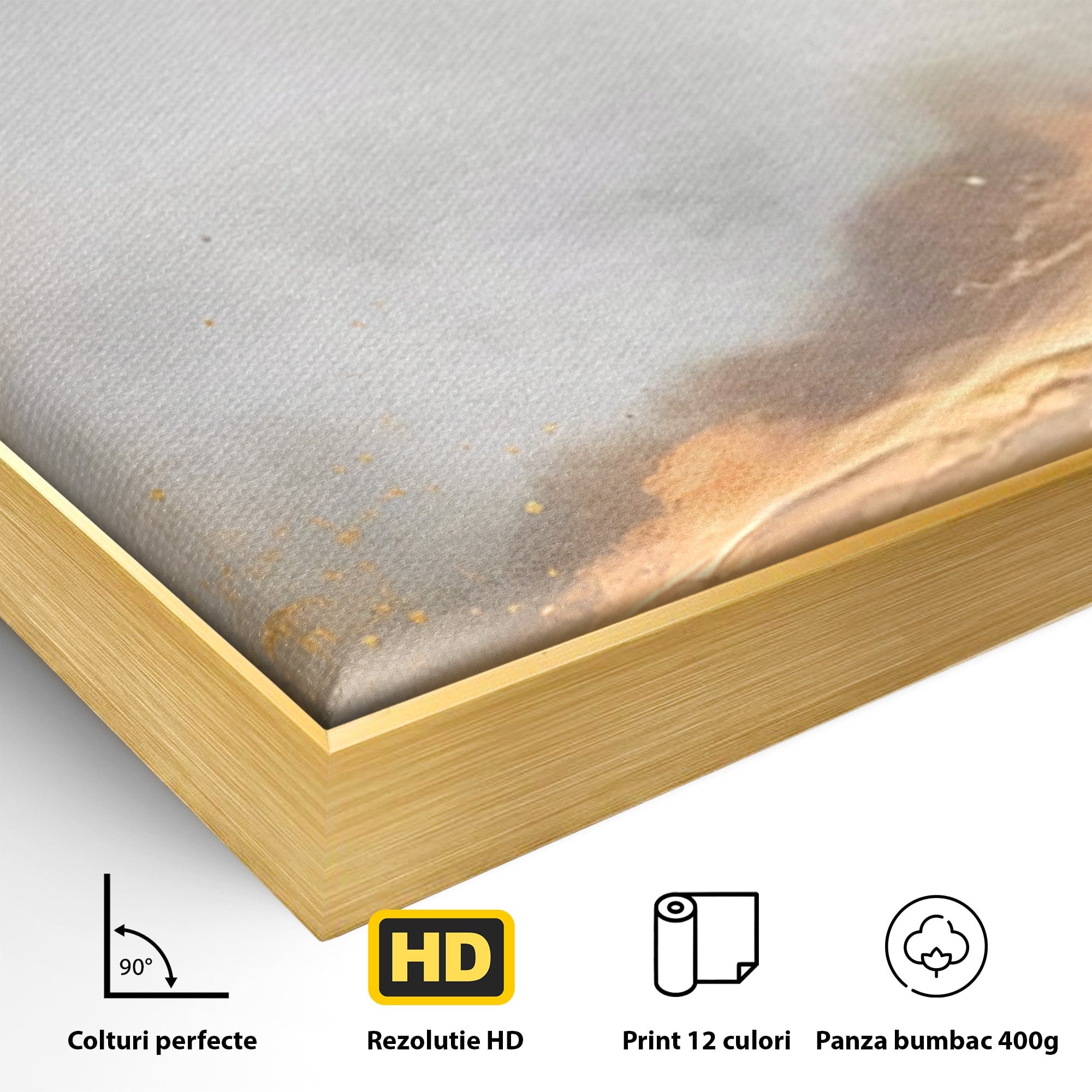 Set 2 Tablouri Canvas Premium LuxCanva® C2-1237, Gold And Grey Abstract Painting, Relaxare, Living Room, Culori Vibrante