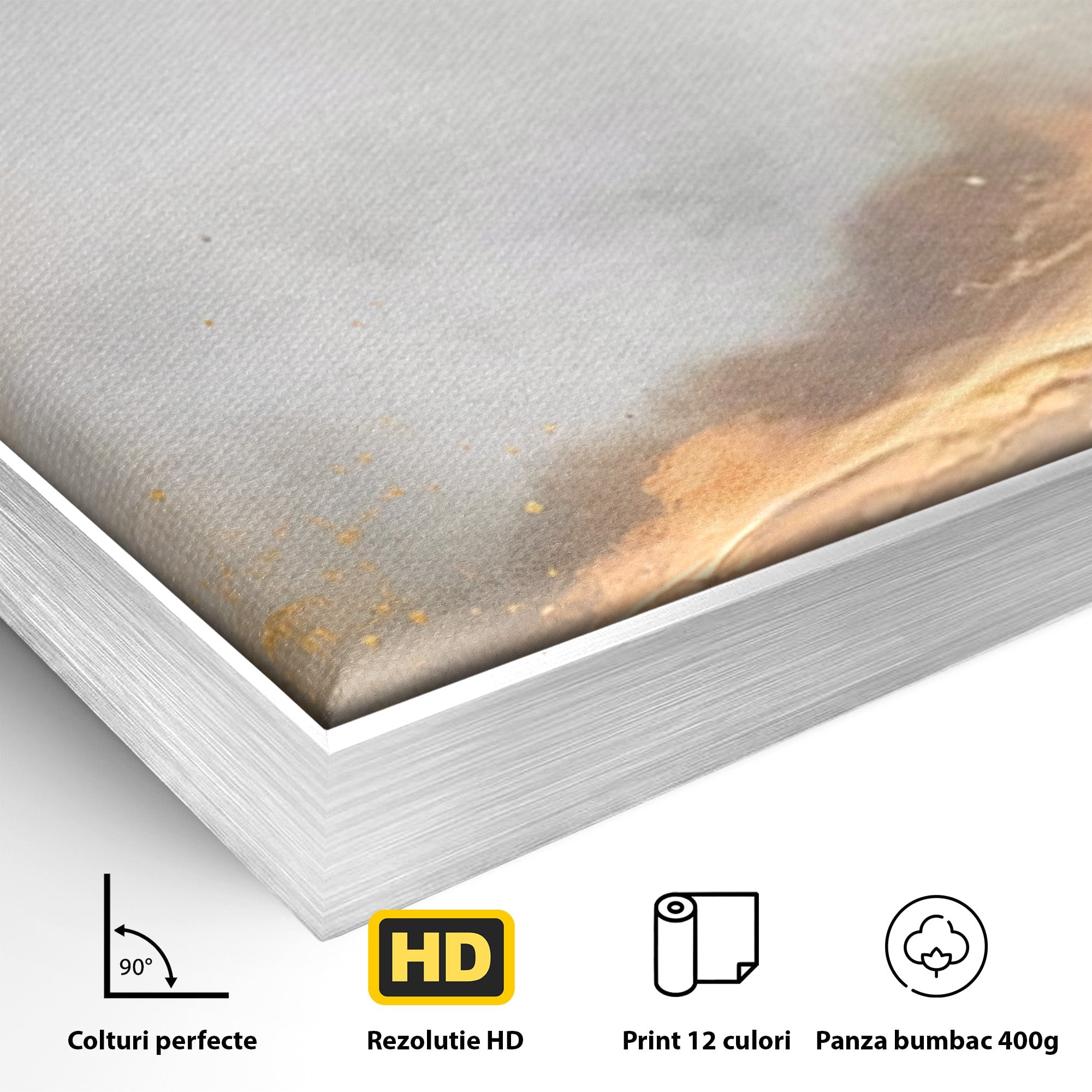 Set 2 Tablouri Canvas Premium LuxCanva® C2-1237, Gold And Grey Abstract Painting, Relaxare, Living Room, Culori Vibrante