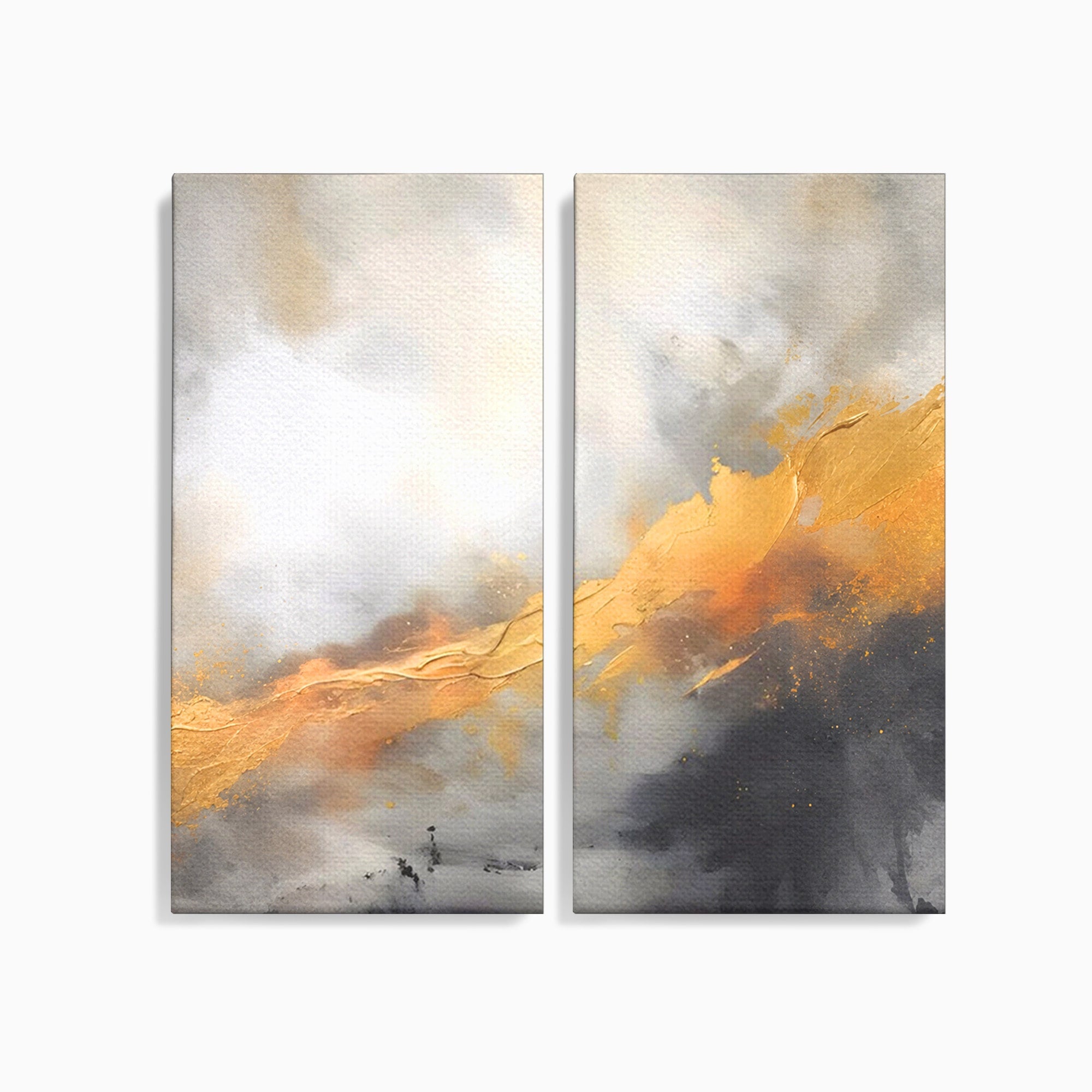 Set 2 Tablouri Canvas Premium LuxCanva® C2-1237, Gold And Grey Abstract Painting, Relaxare, Living Room, Culori Vibrante
