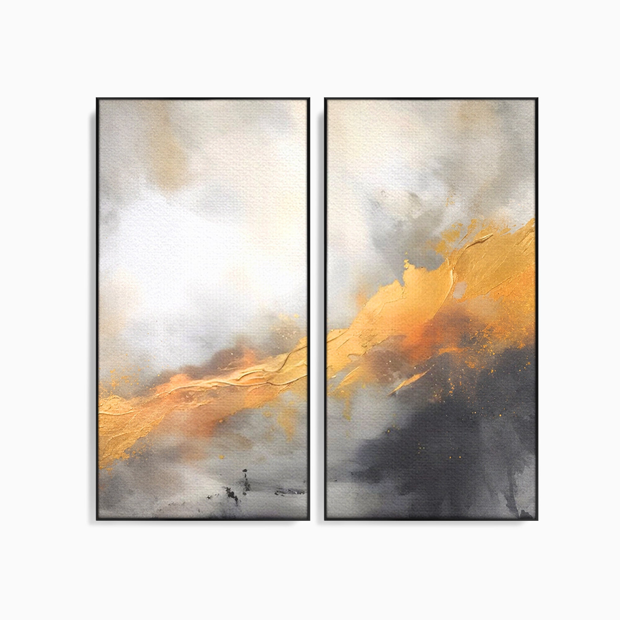 Set 2 Tablouri Canvas Premium LuxCanva® C2-1237, Gold And Grey Abstract Painting, Relaxare, Living Room, Culori Vibrante