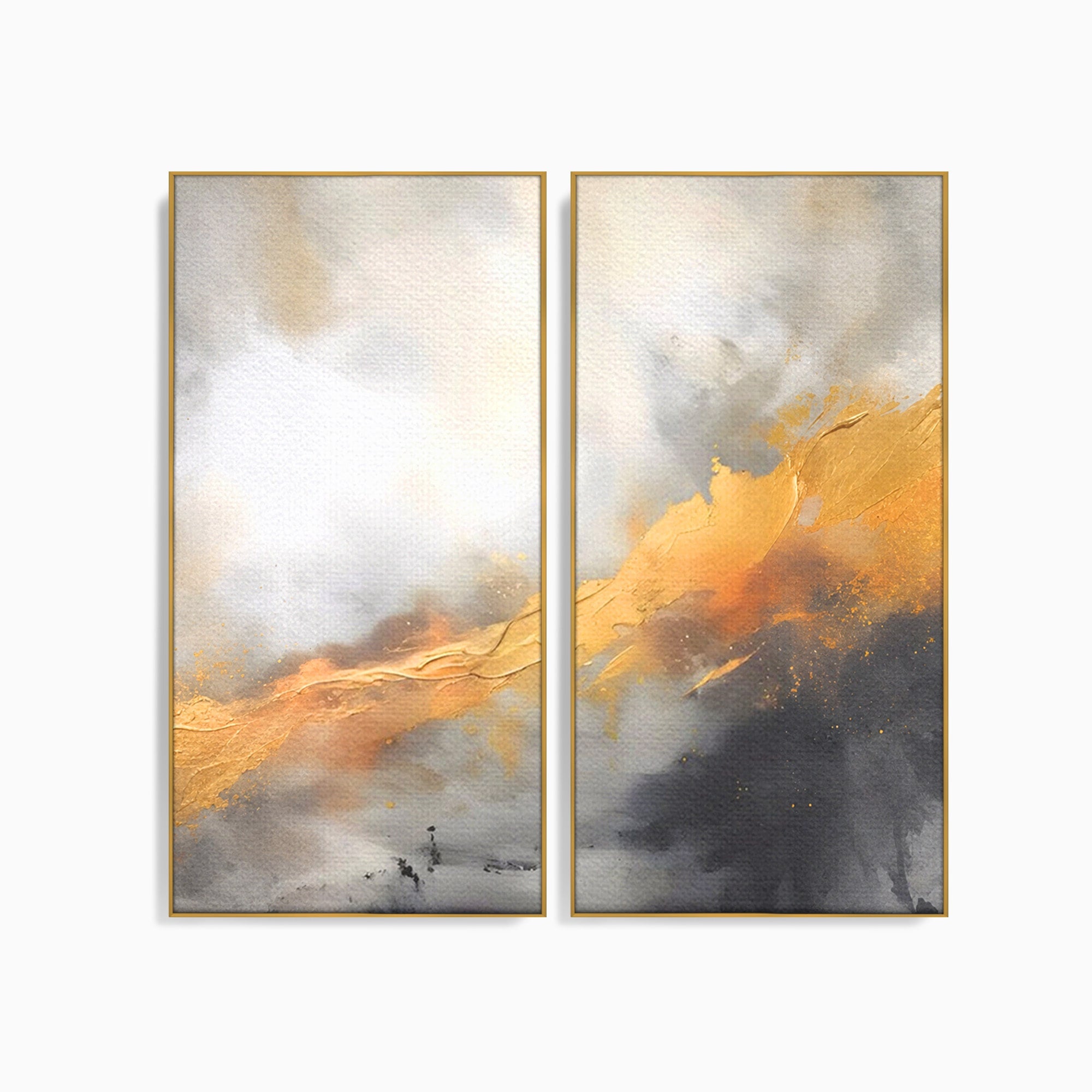 Set 2 Tablouri Canvas Premium LuxCanva® C2-1237, Gold And Grey Abstract Painting, Relaxare, Living Room, Culori Vibrante