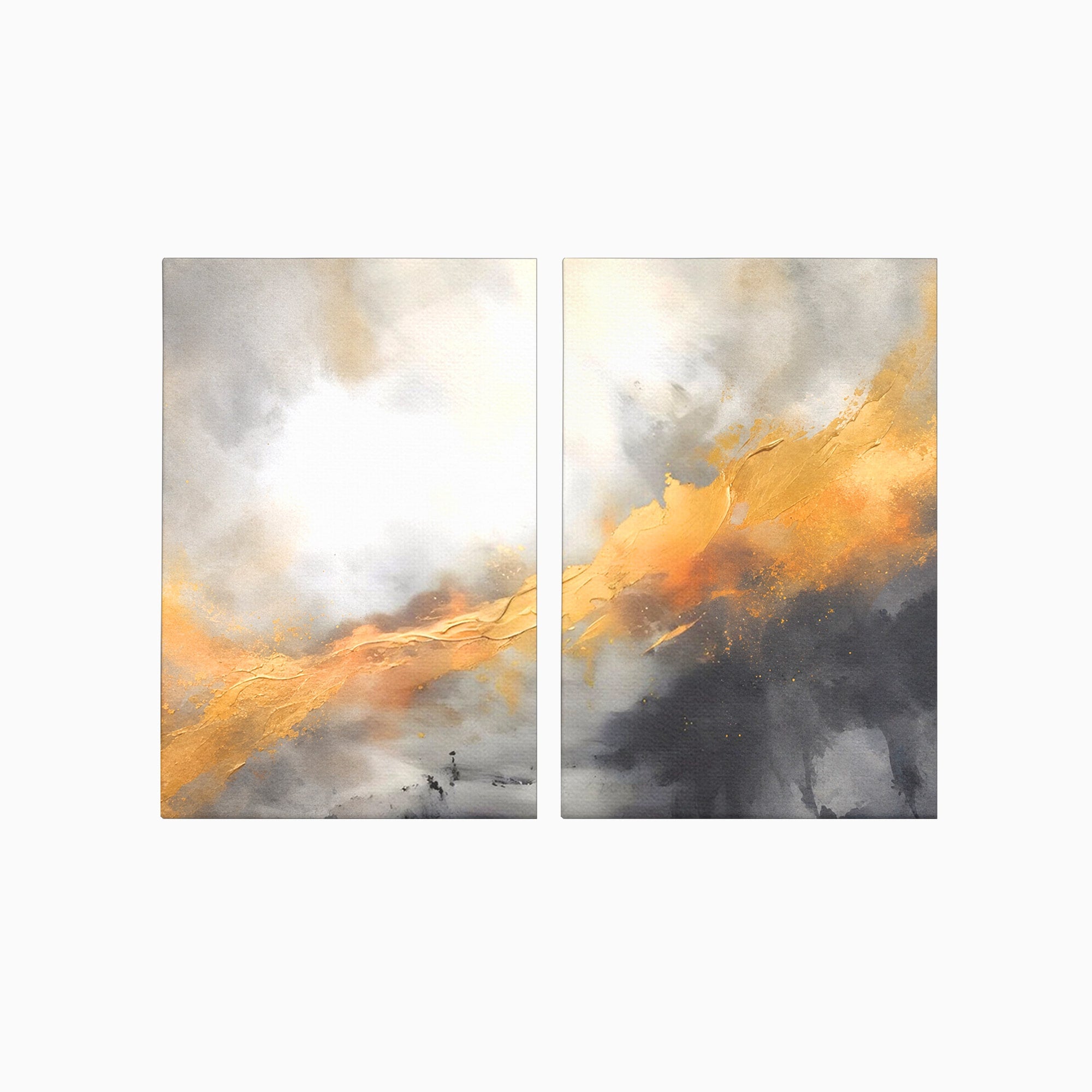 Set 2 Tablouri Canvas Premium LuxCanva® C2-1237, Gold And Grey Abstract Painting, Relaxare, Living Room, Culori Vibrante