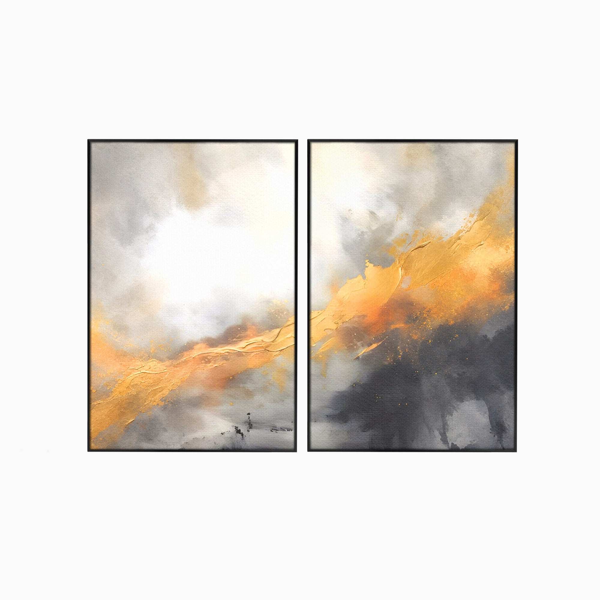 Set 2 Tablouri Canvas Premium LuxCanva® C2-1237, Gold And Grey Abstract Painting, Relaxare, Living Room, Culori Vibrante