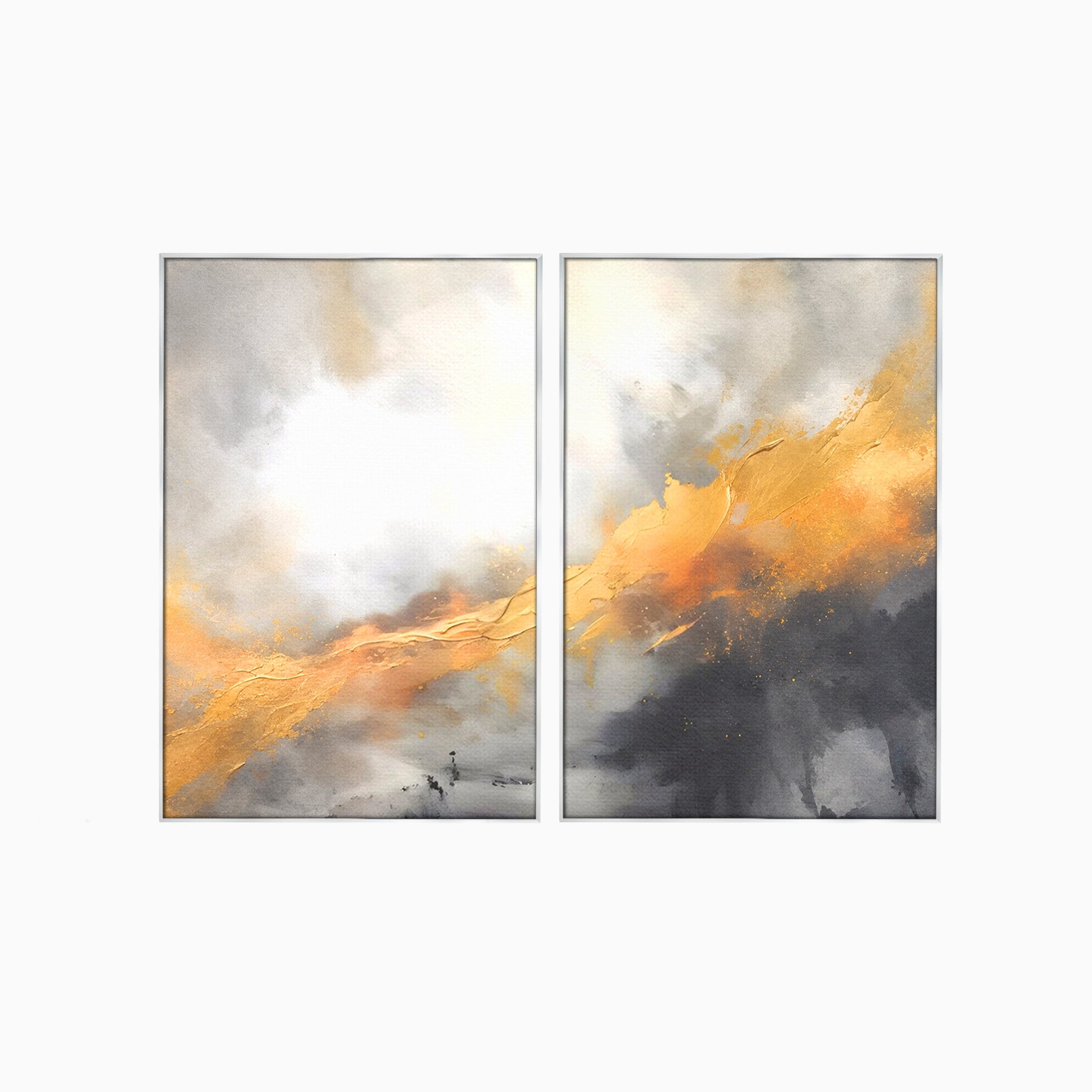 Set 2 Tablouri Canvas Premium LuxCanva® C2-1237, Gold And Grey Abstract Painting, Relaxare, Living Room, Culori Vibrante
