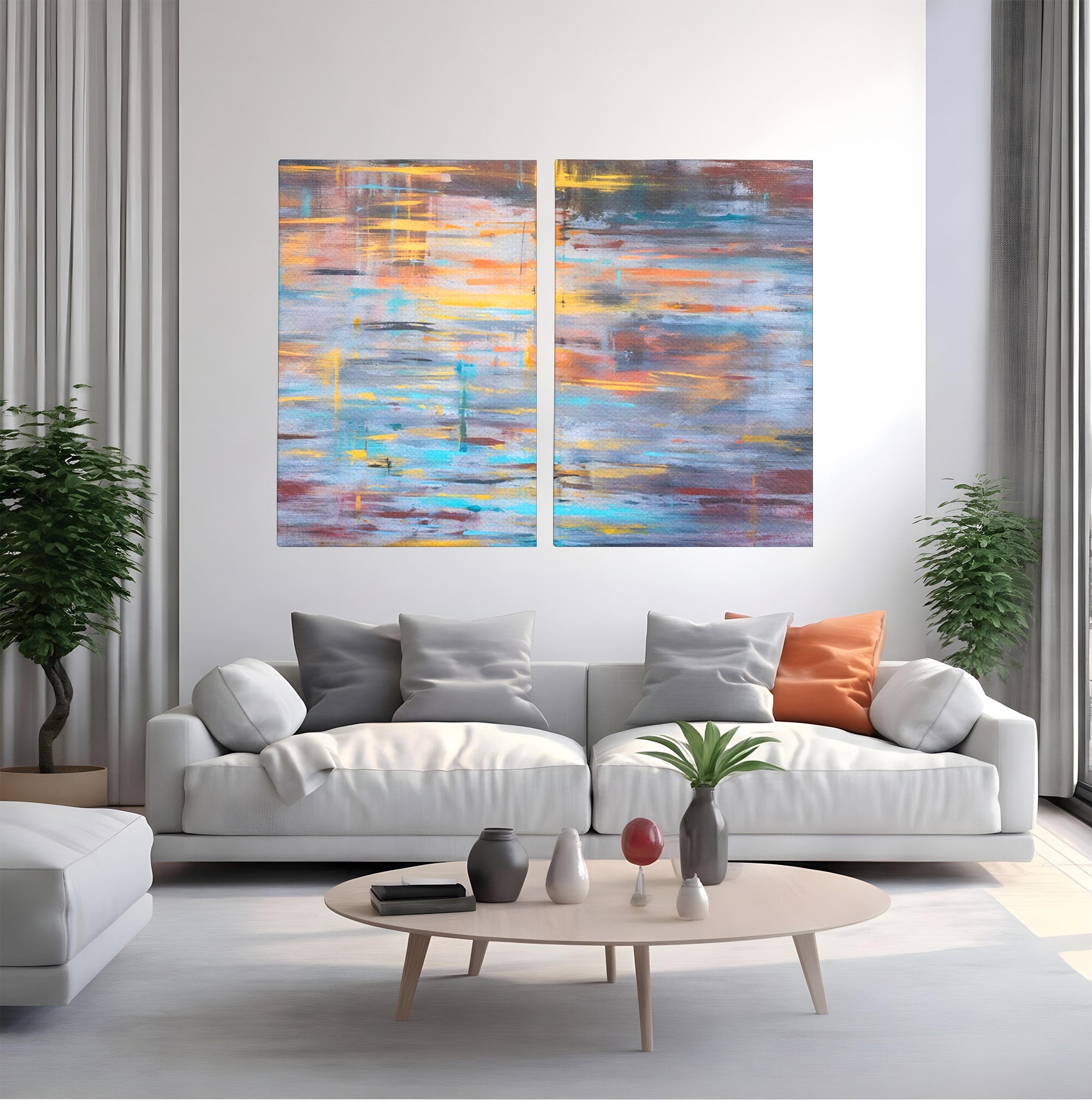 Set 2 Tablouri Canvas Premium LuxCanva® C2-1239, Luciul Apei, Relaxare, Living Room, Culori Vibrante