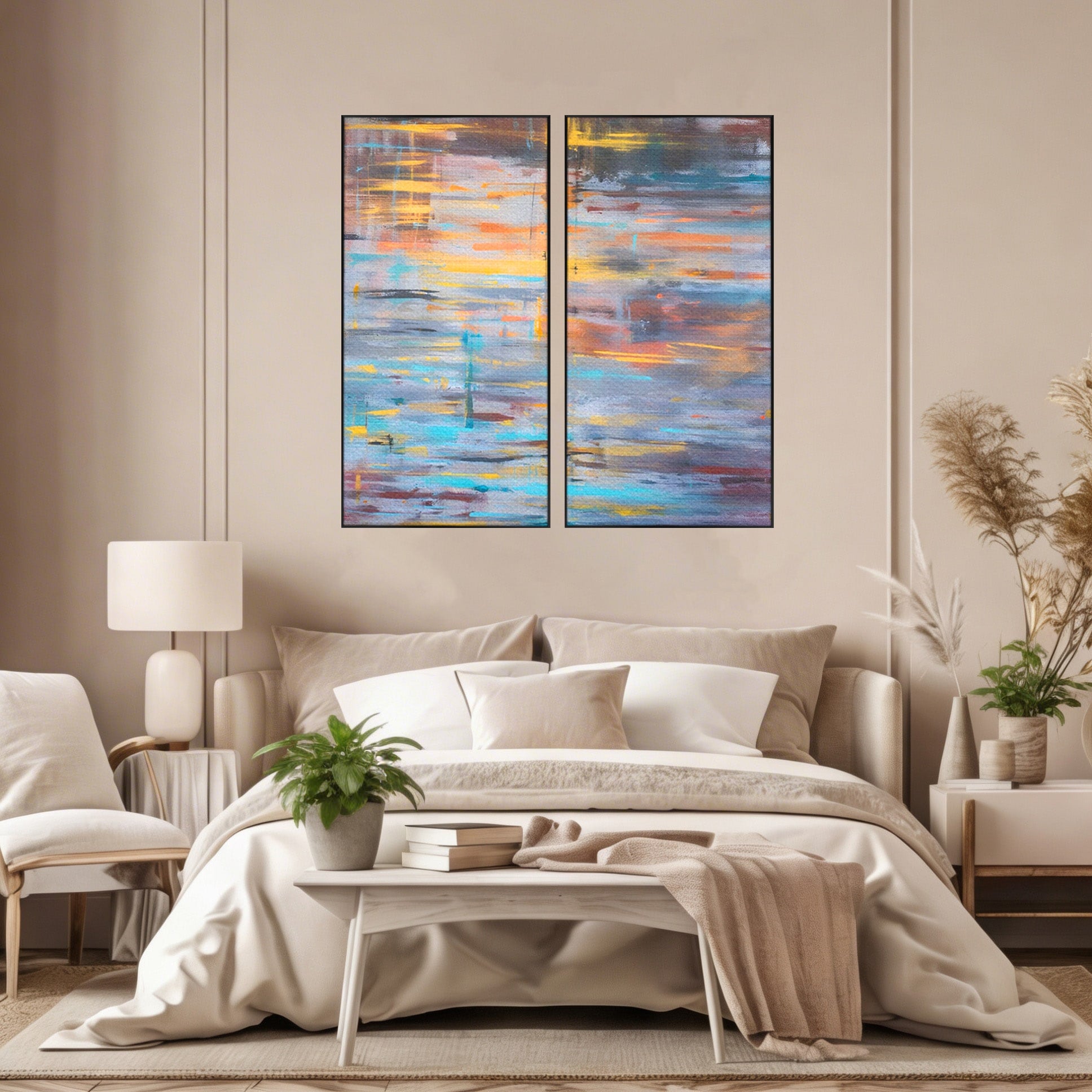 Set 2 Tablouri Canvas Premium LuxCanva® C2-1239, Luciul Apei, Relaxare, Living Room, Culori Vibrante