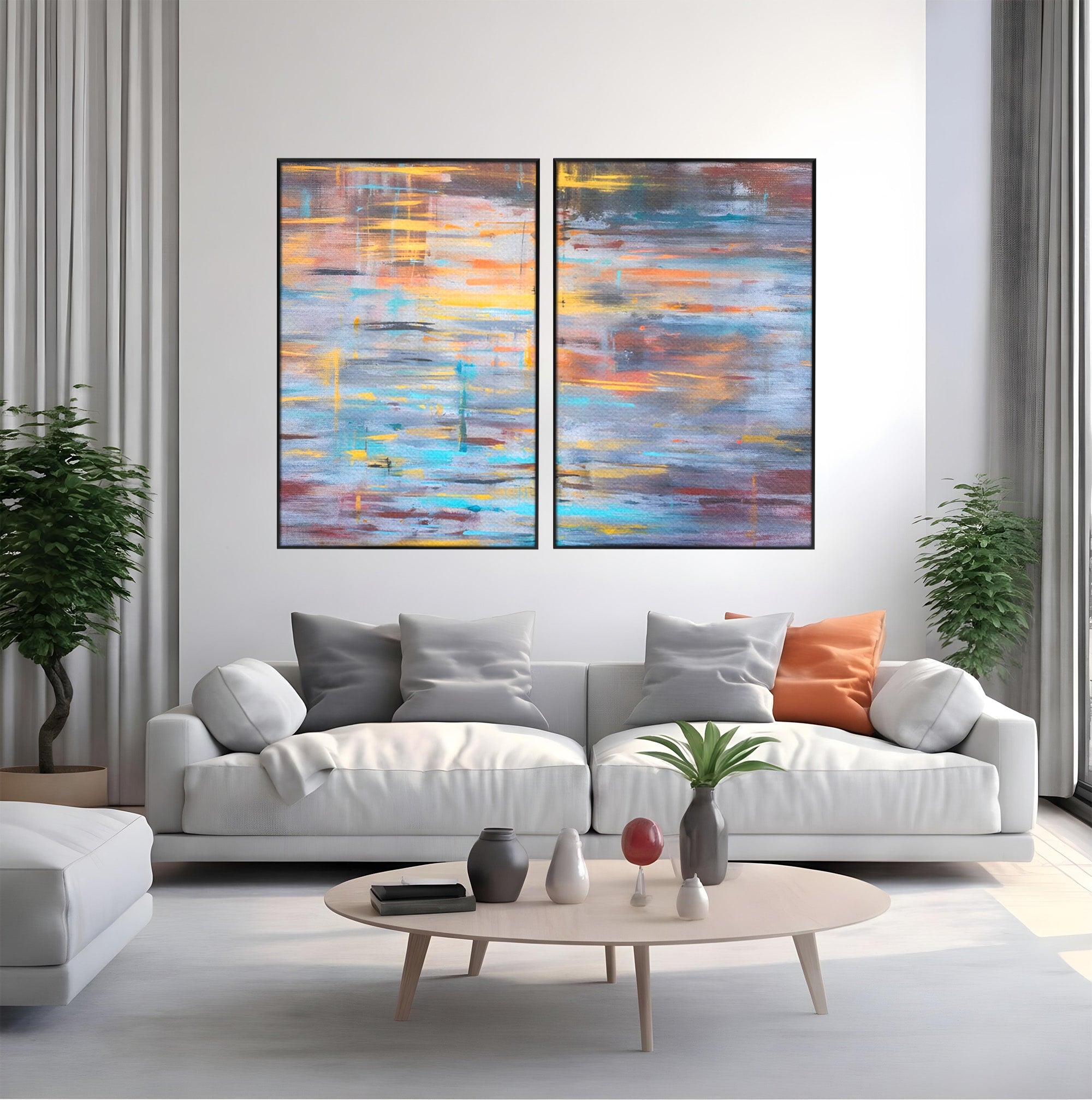 Set 2 Tablouri Canvas Premium LuxCanva® C2-1239, Luciul Apei, Relaxare, Living Room, Culori Vibrante