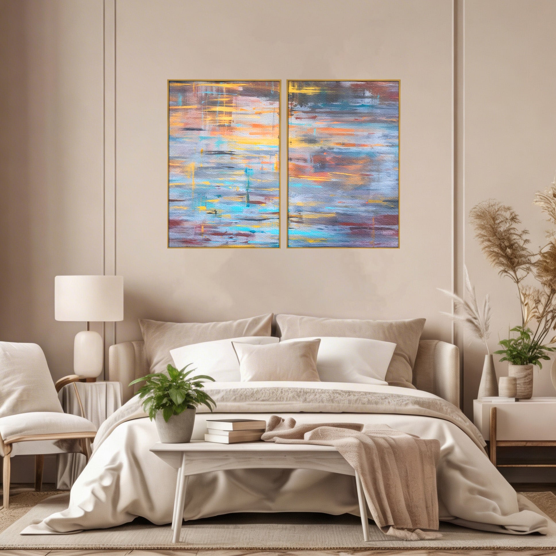 Set 2 Tablouri Canvas Premium LuxCanva® C2-1239, Luciul Apei, Relaxare, Living Room, Culori Vibrante