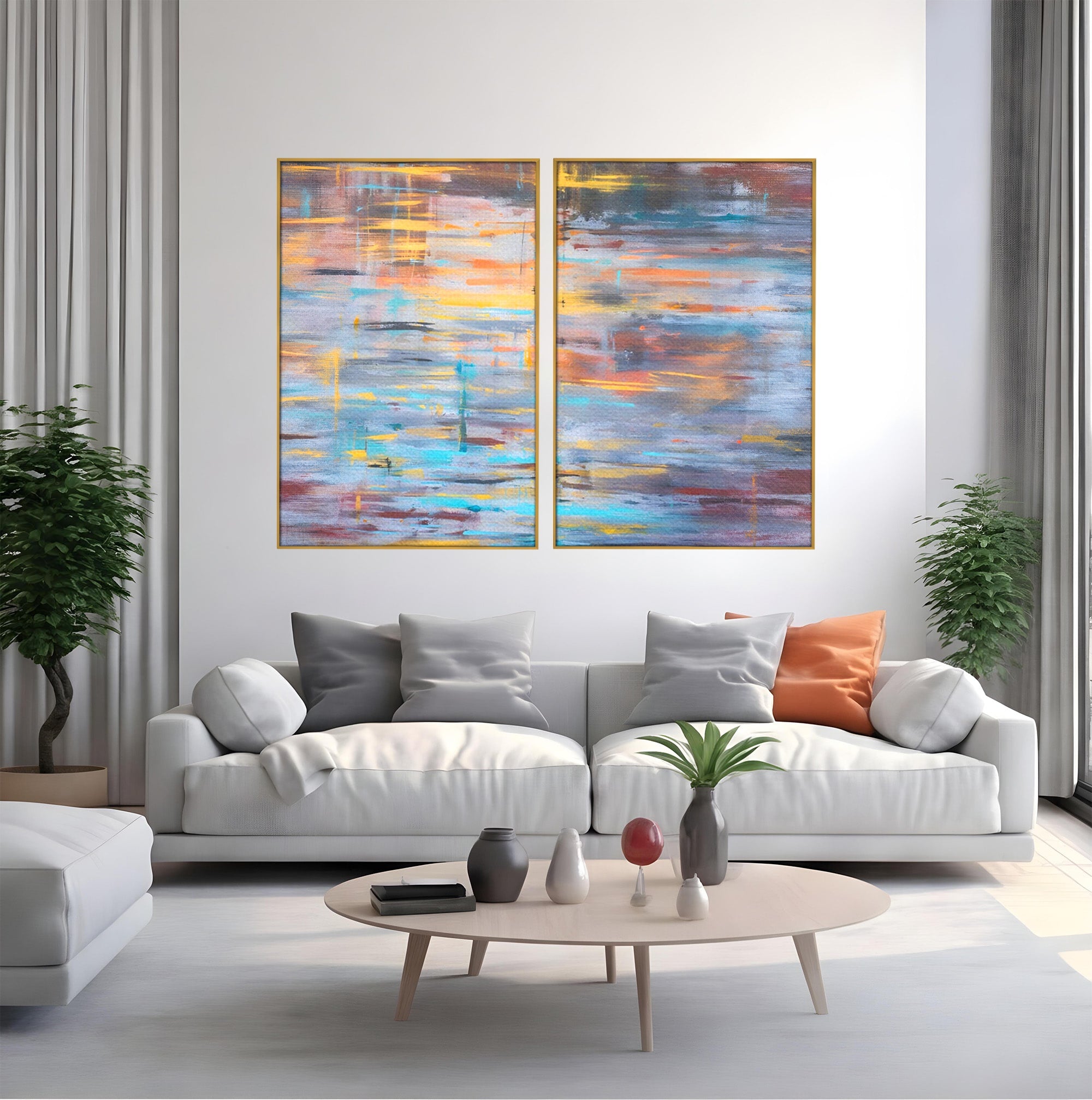 Set 2 Tablouri Canvas Premium LuxCanva® C2-1239, Luciul Apei, Relaxare, Living Room, Culori Vibrante