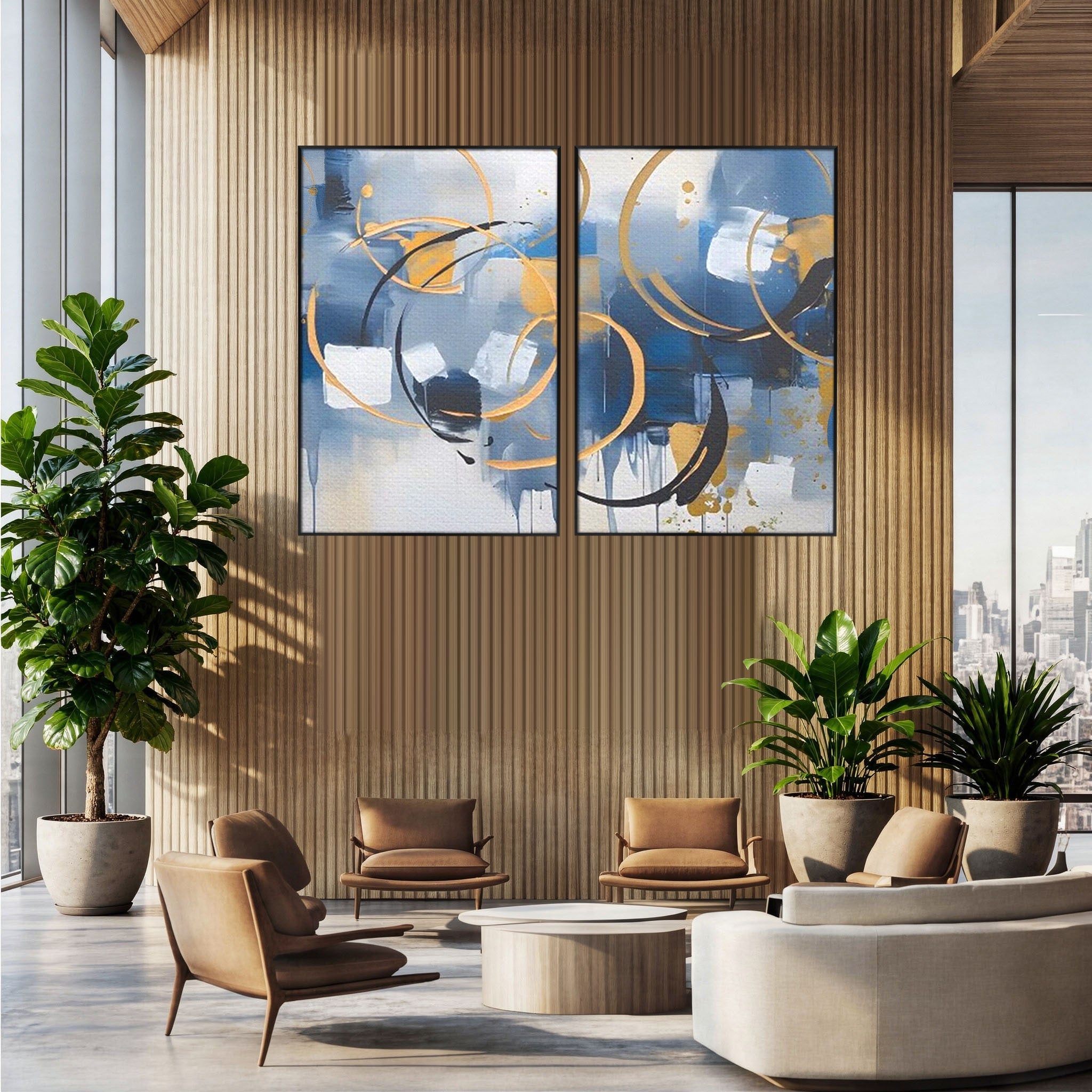Set 2 Tablouri Canvas Premium LuxCanva® C2-1243, Relaxare, Living Room, Culori Vibrante