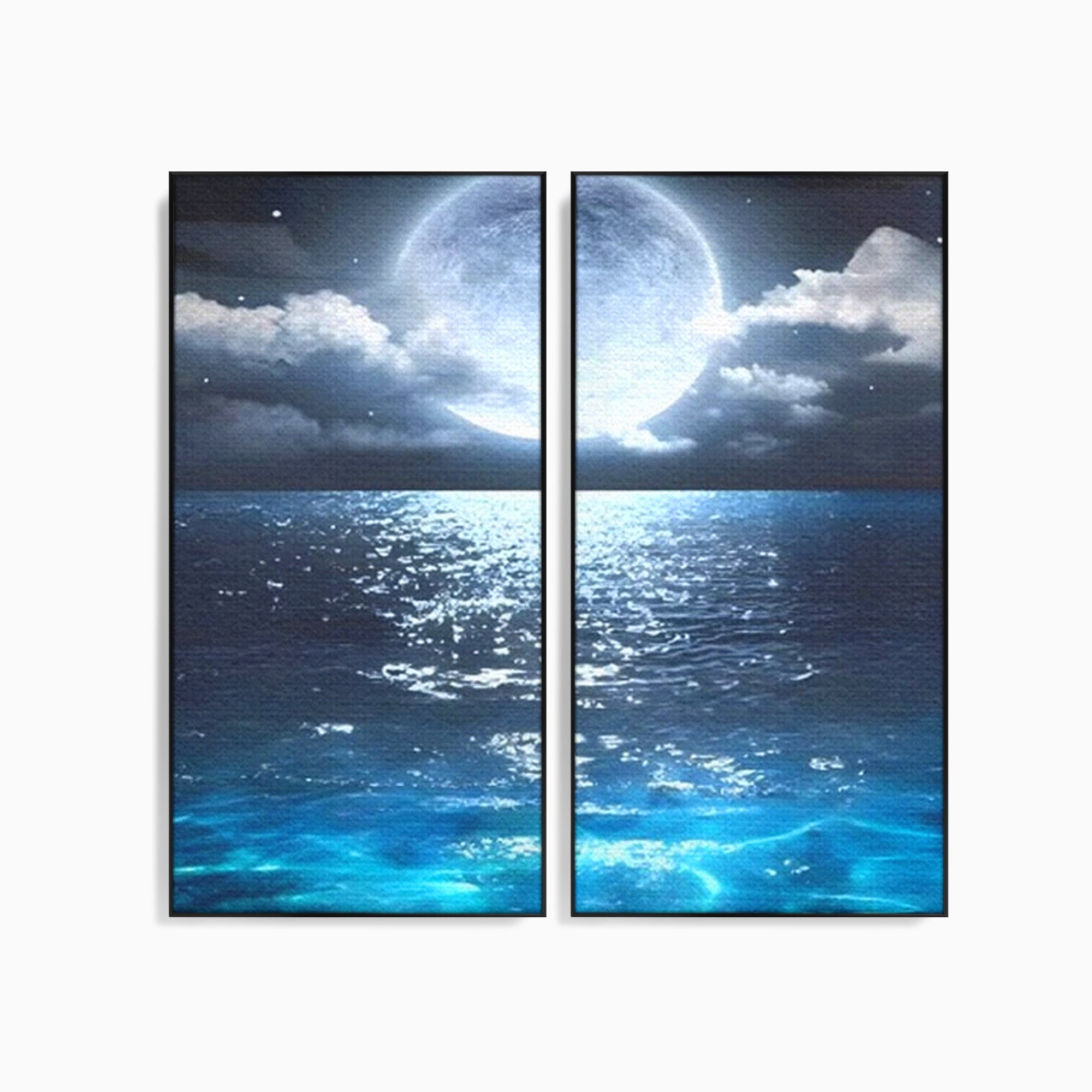 Set 2 Tablouri Canvas Premium LuxCanva® C2-1254, Midnight Over The Sea, Relaxare, Game Room, Kids Room Culori Vibrante