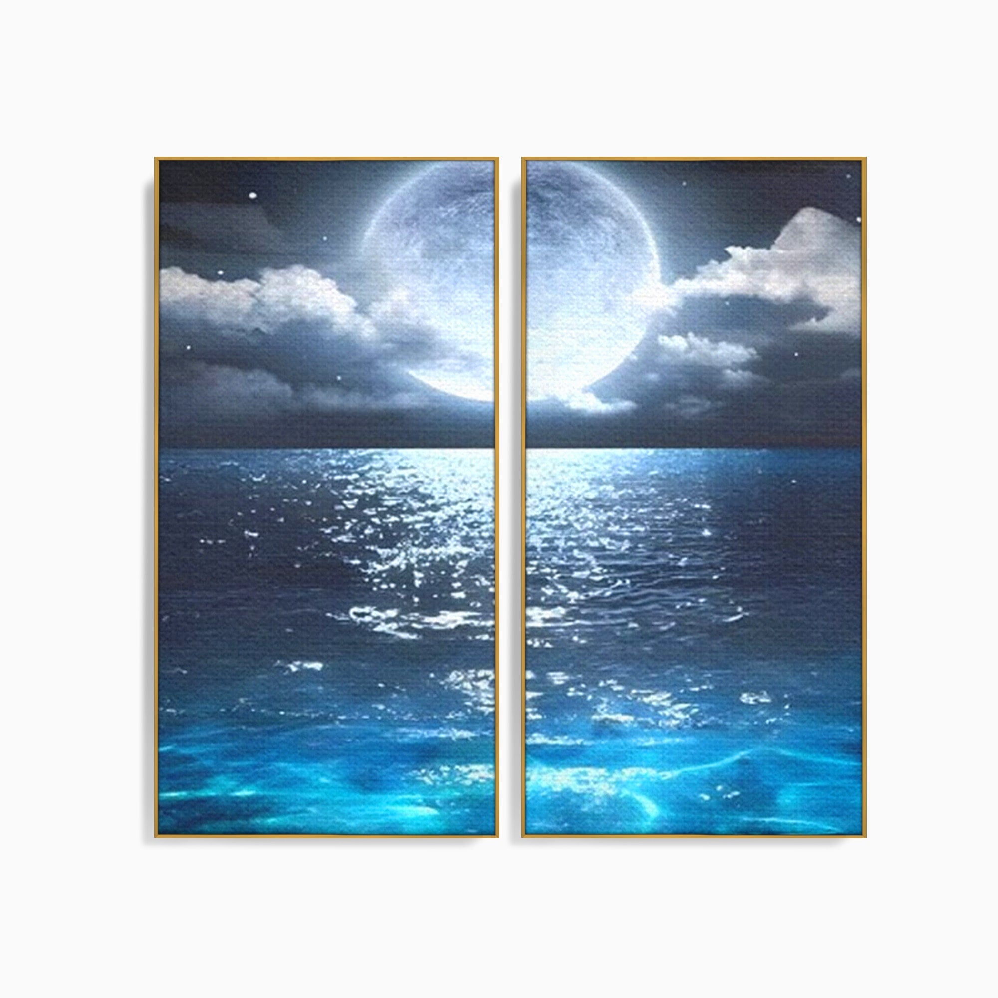 Set 2 Tablouri Canvas Premium LuxCanva® C2-1254, Midnight Over The Sea, Relaxare, Game Room, Kids Room Culori Vibrante