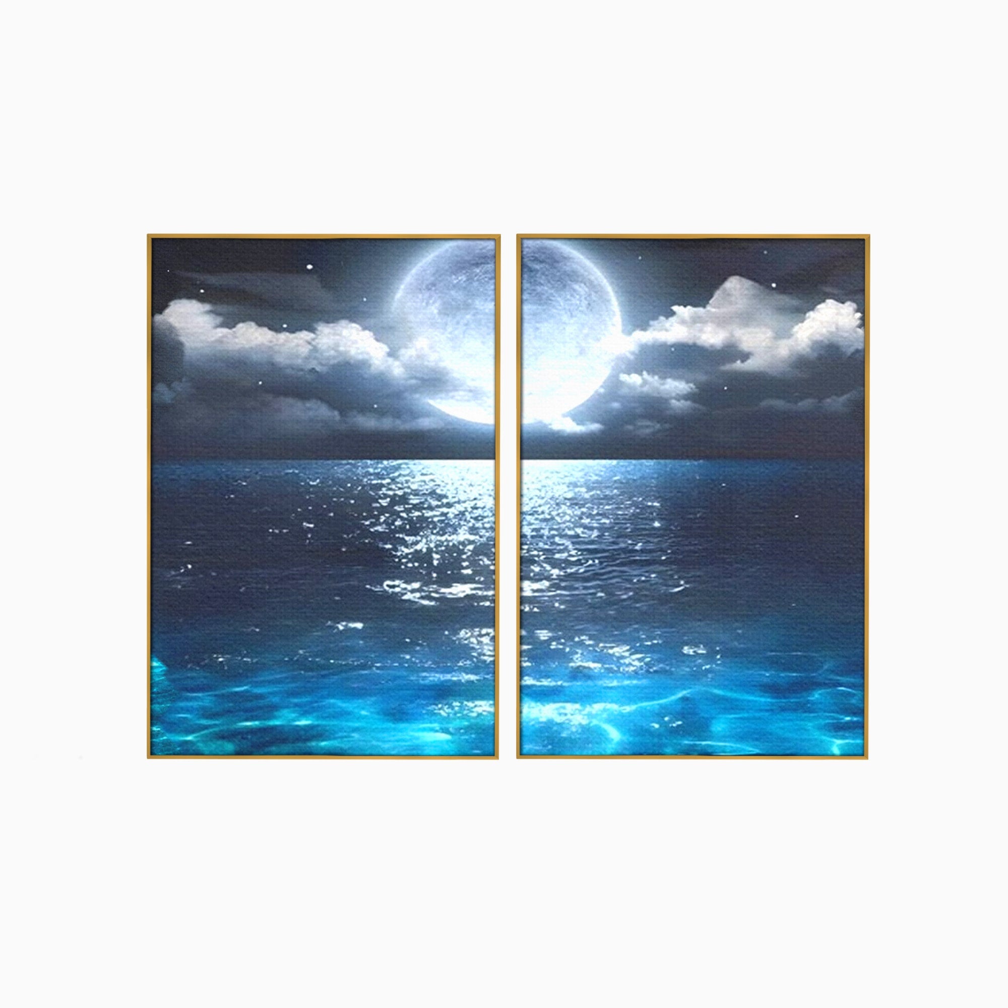 Set 2 Tablouri Canvas Premium LuxCanva® C2-1254, Midnight Over The Sea, Relaxare, Game Room, Kids Room Culori Vibrante