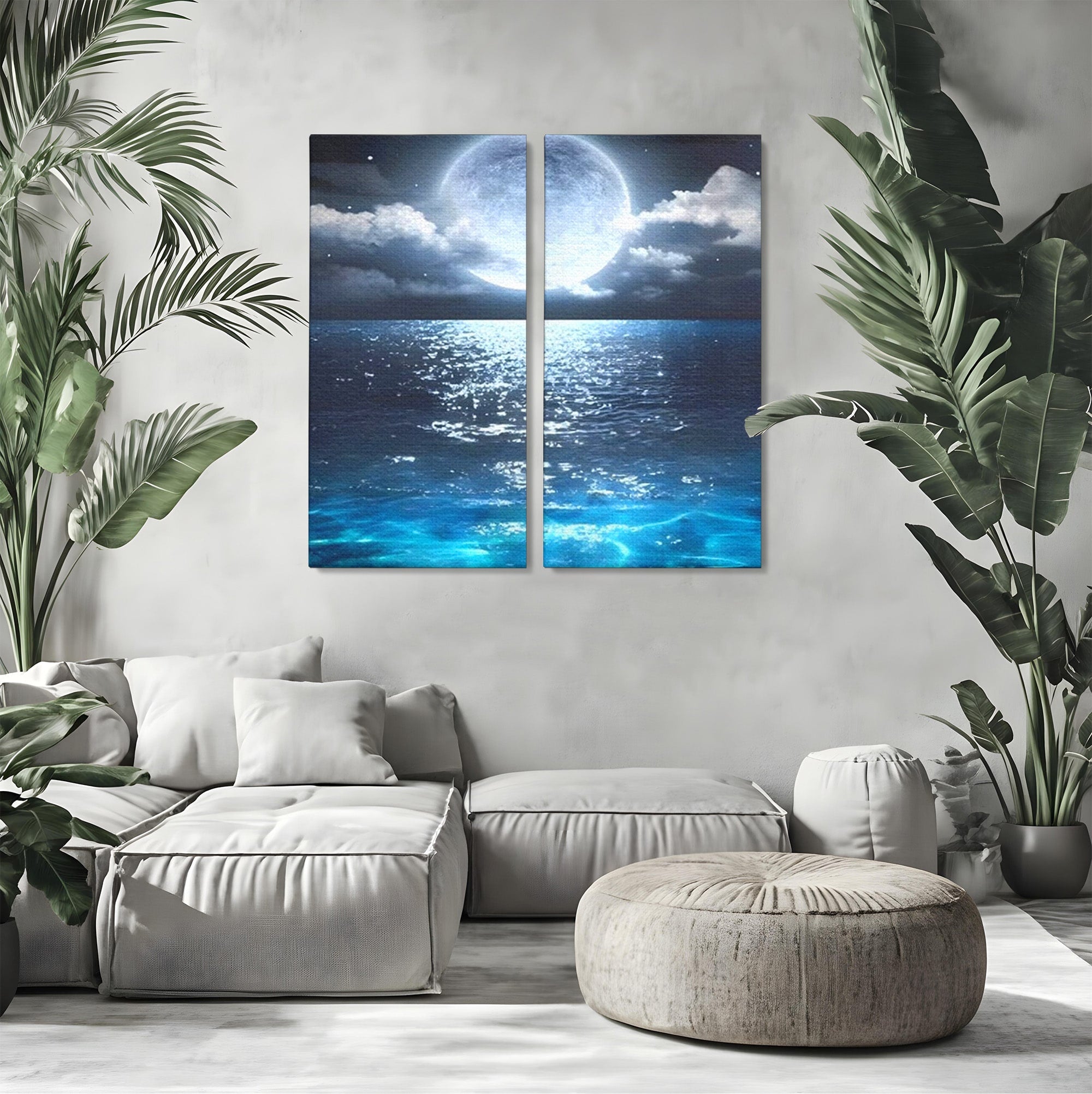 Set 2 Tablouri Canvas Premium LuxCanva® C2-1254, Midnight Over The Sea, Relaxare, Game Room, Kids Room Culori Vibrante