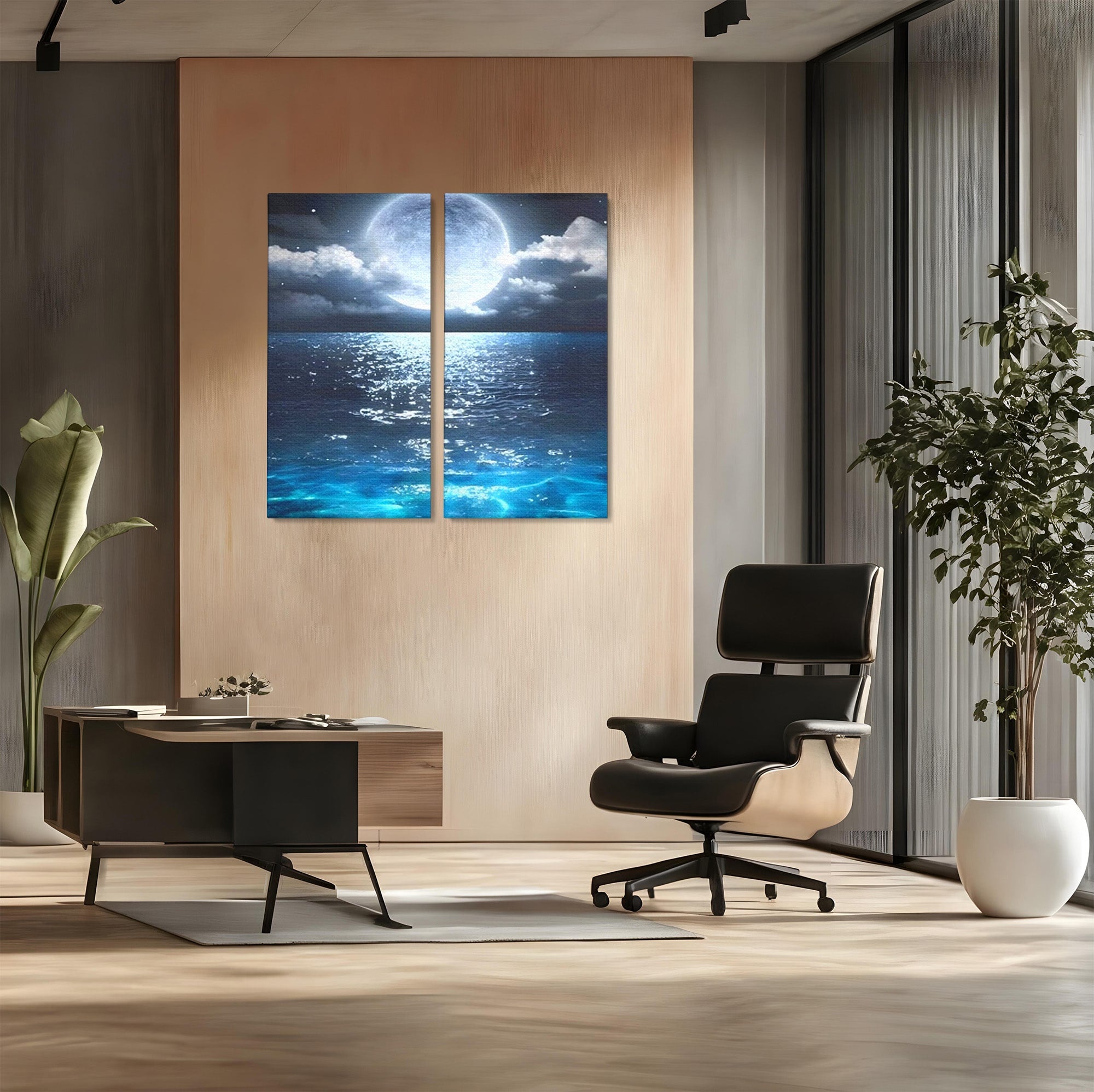 Set 2 Tablouri Canvas Premium LuxCanva® C2-1254, Midnight Over The Sea, Relaxare, Game Room, Kids Room Culori Vibrante