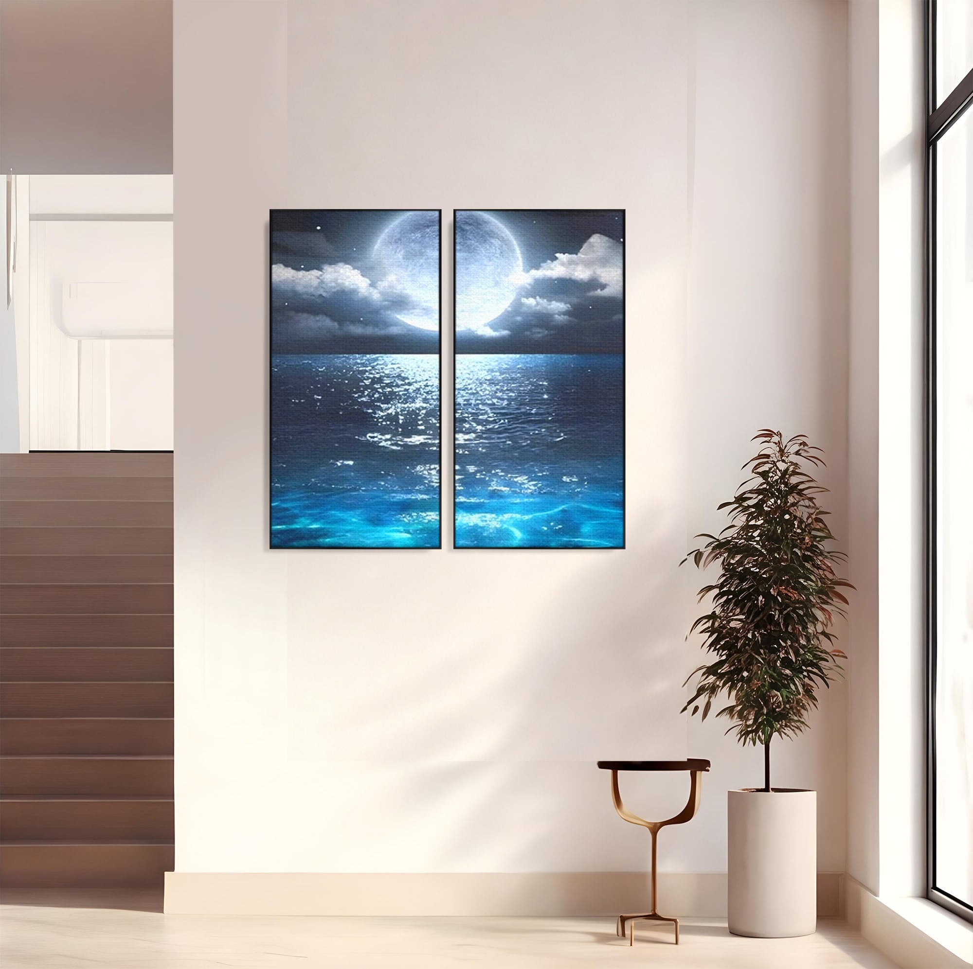 Set 2 Tablouri Canvas Premium LuxCanva® C2-1254, Midnight Over The Sea, Relaxare, Game Room, Kids Room Culori Vibrante
