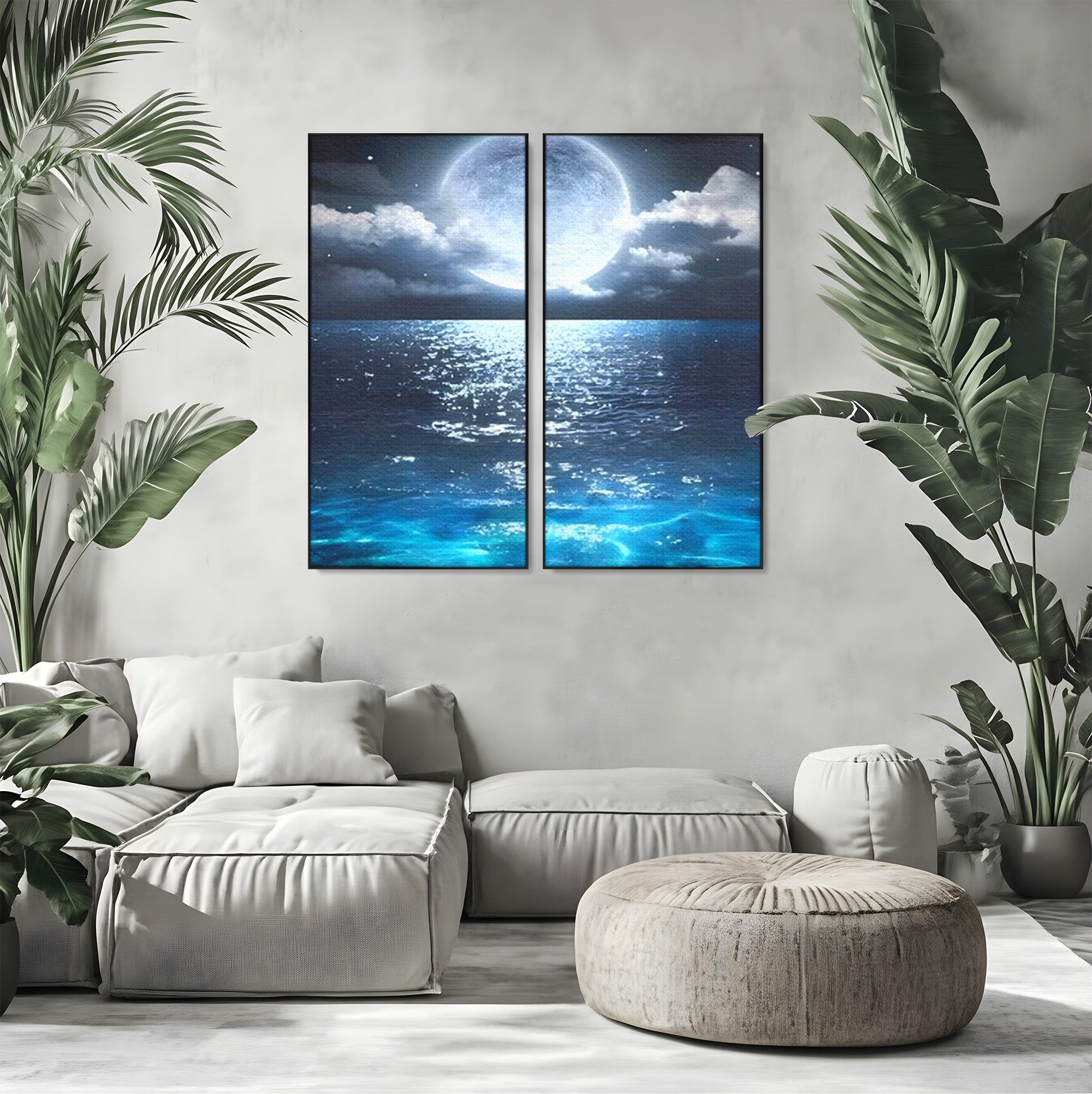 Set 2 Tablouri Canvas Premium LuxCanva® C2-1254, Midnight Over The Sea, Relaxare, Game Room, Kids Room Culori Vibrante