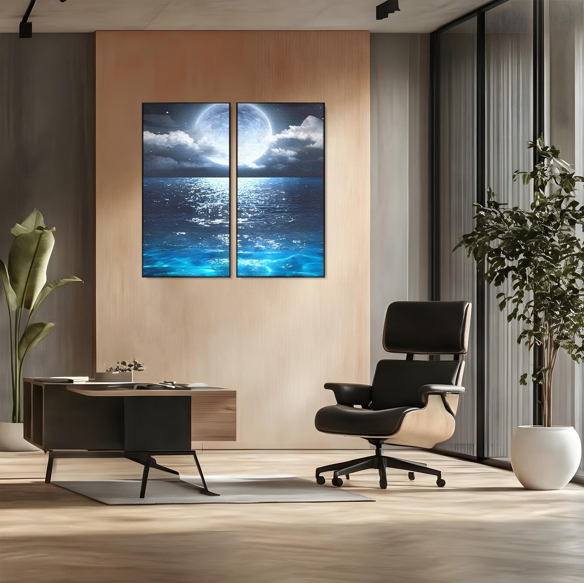 Set 2 Tablouri Canvas Premium LuxCanva® C2-1254, Midnight Over The Sea, Relaxare, Game Room, Kids Room Culori Vibrante