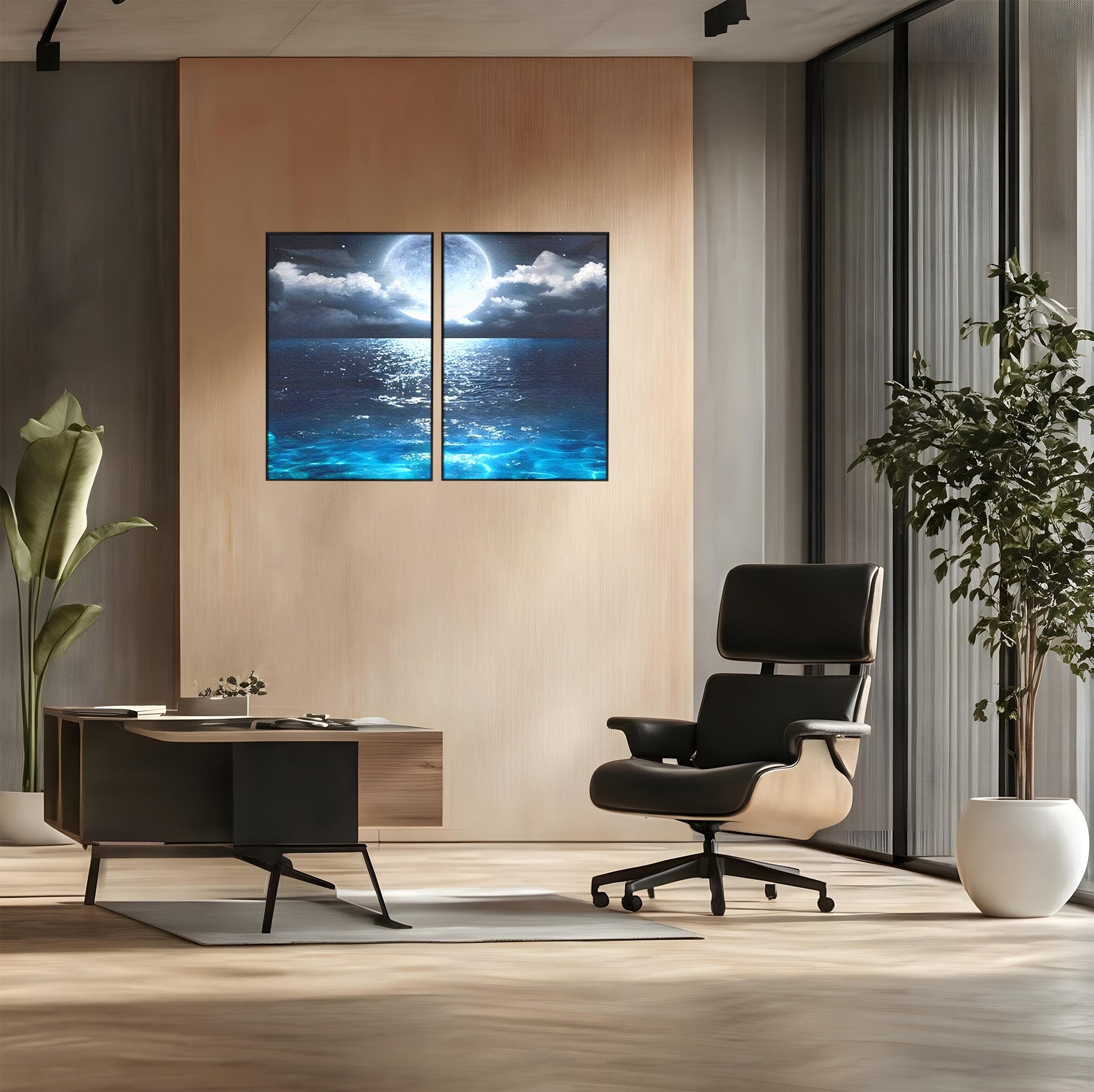 Set 2 Tablouri Canvas Premium LuxCanva® C2-1254, Midnight Over The Sea, Relaxare, Game Room, Kids Room Culori Vibrante