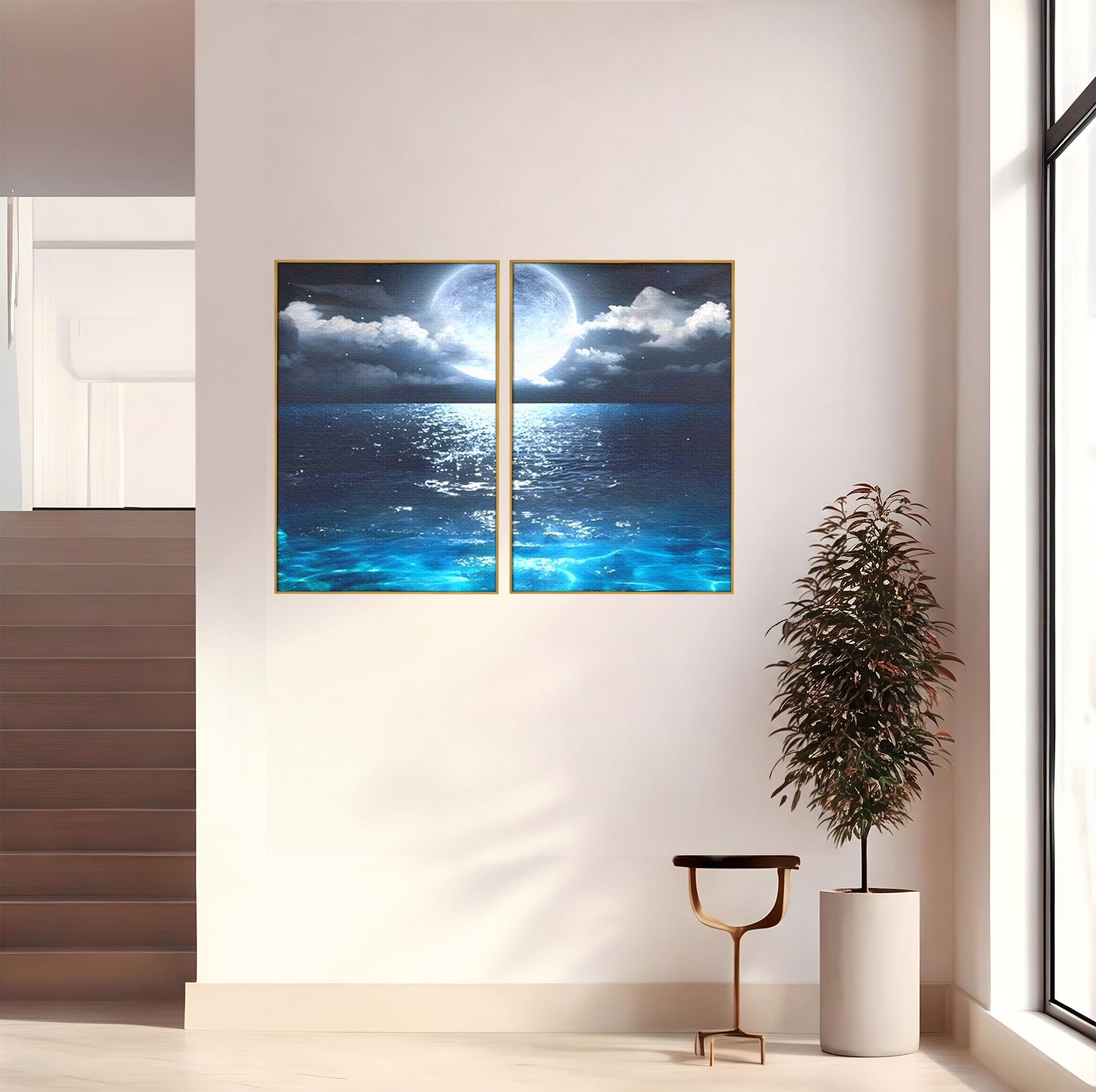 Set 2 Tablouri Canvas Premium LuxCanva® C2-1254, Midnight Over The Sea, Relaxare, Game Room, Kids Room Culori Vibrante