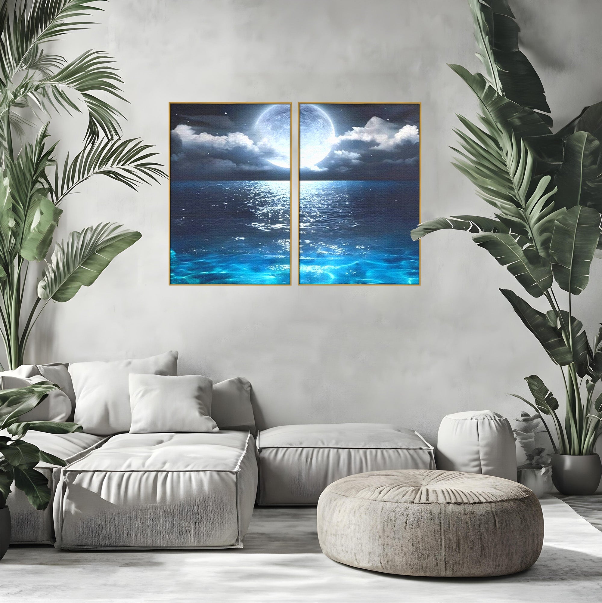 Set 2 Tablouri Canvas Premium LuxCanva® C2-1254, Midnight Over The Sea, Relaxare, Game Room, Kids Room Culori Vibrante