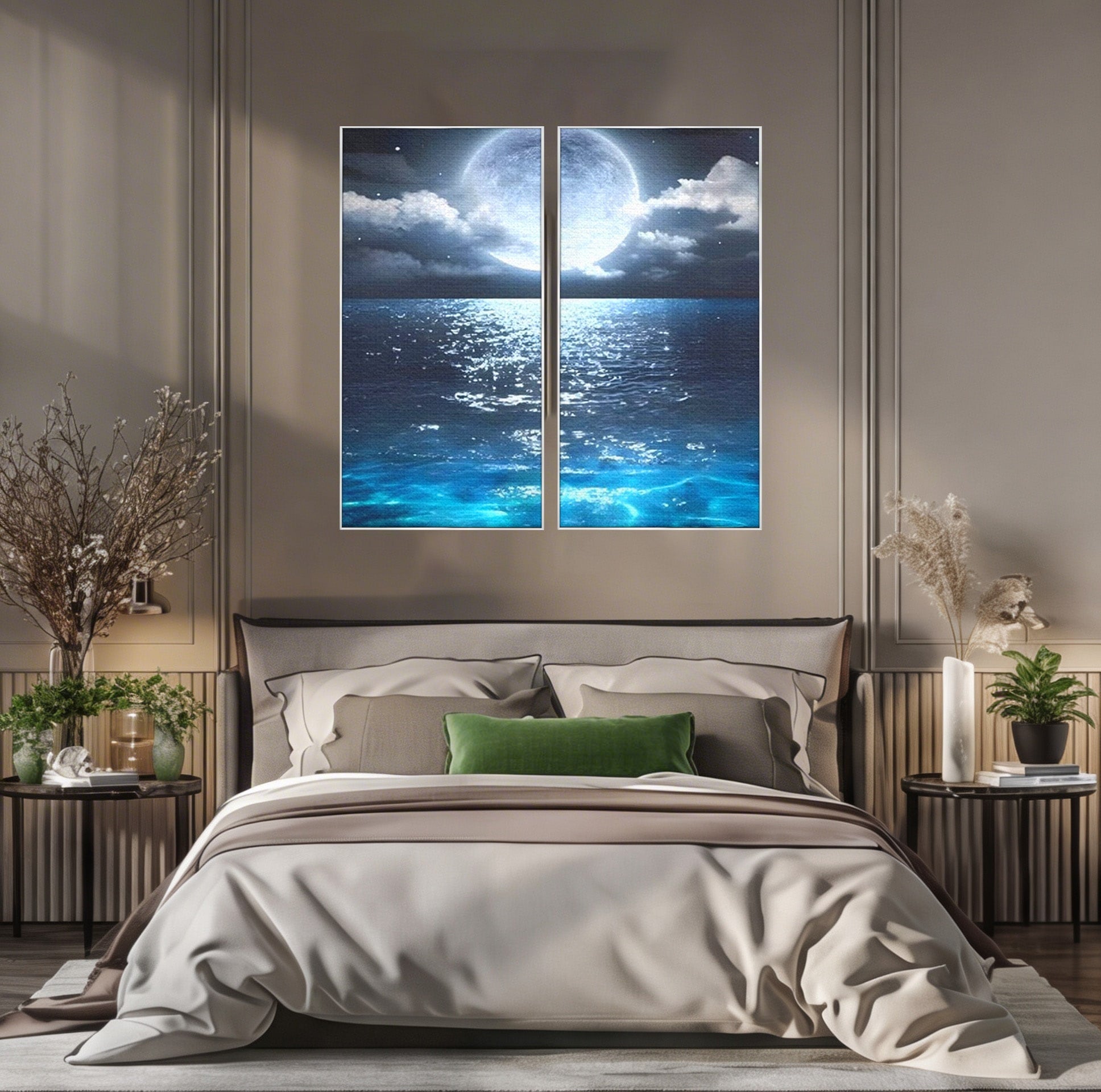 Set 2 Tablouri Canvas Premium LuxCanva® C2-1254, Midnight Over The Sea, Relaxare, Game Room, Kids Room Culori Vibrante