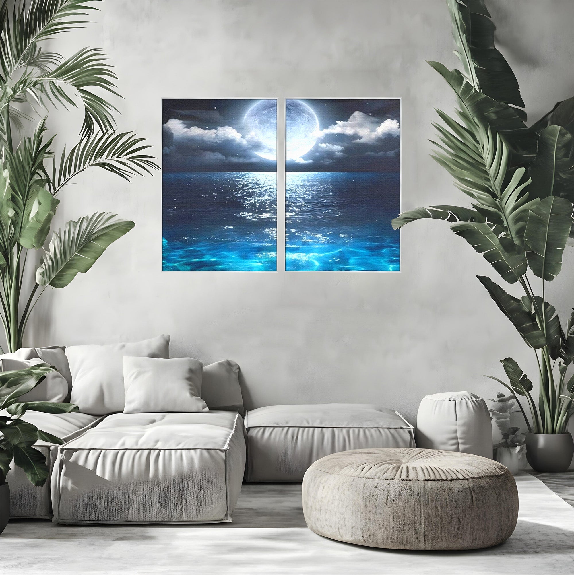 Set 2 Tablouri Canvas Premium LuxCanva® C2-1254, Midnight Over The Sea, Relaxare, Game Room, Kids Room Culori Vibrante