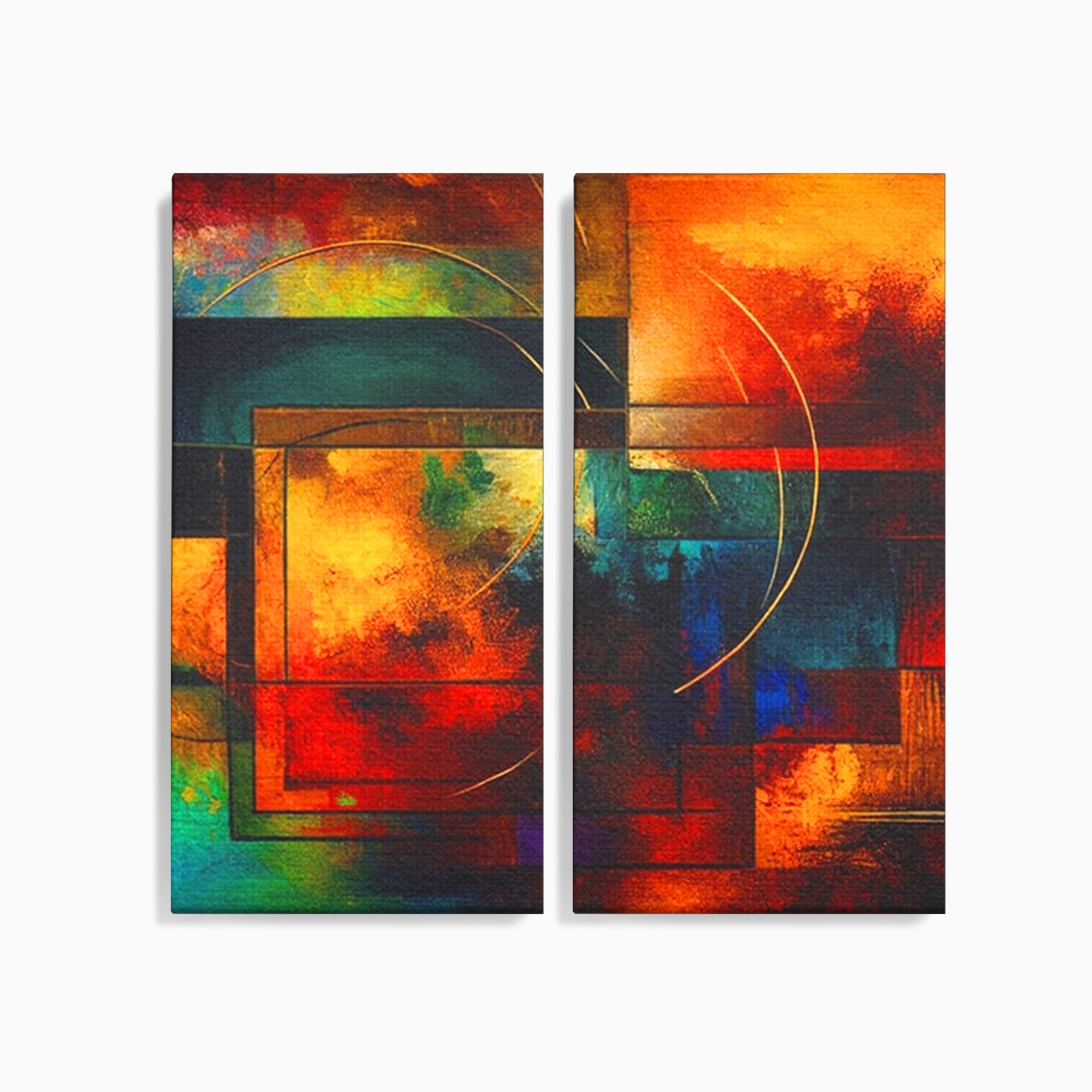 Set 2 Tablouri Canvas Premium LuxCanva® C2-1271, Cercul focului, Geometrie, Culori, Cromatic, Joc, Univers, Emotie, Tensiune, Caldura, Flux, Transformare, Metamorfoza, Dorinta, Birou, Living, Dormitor