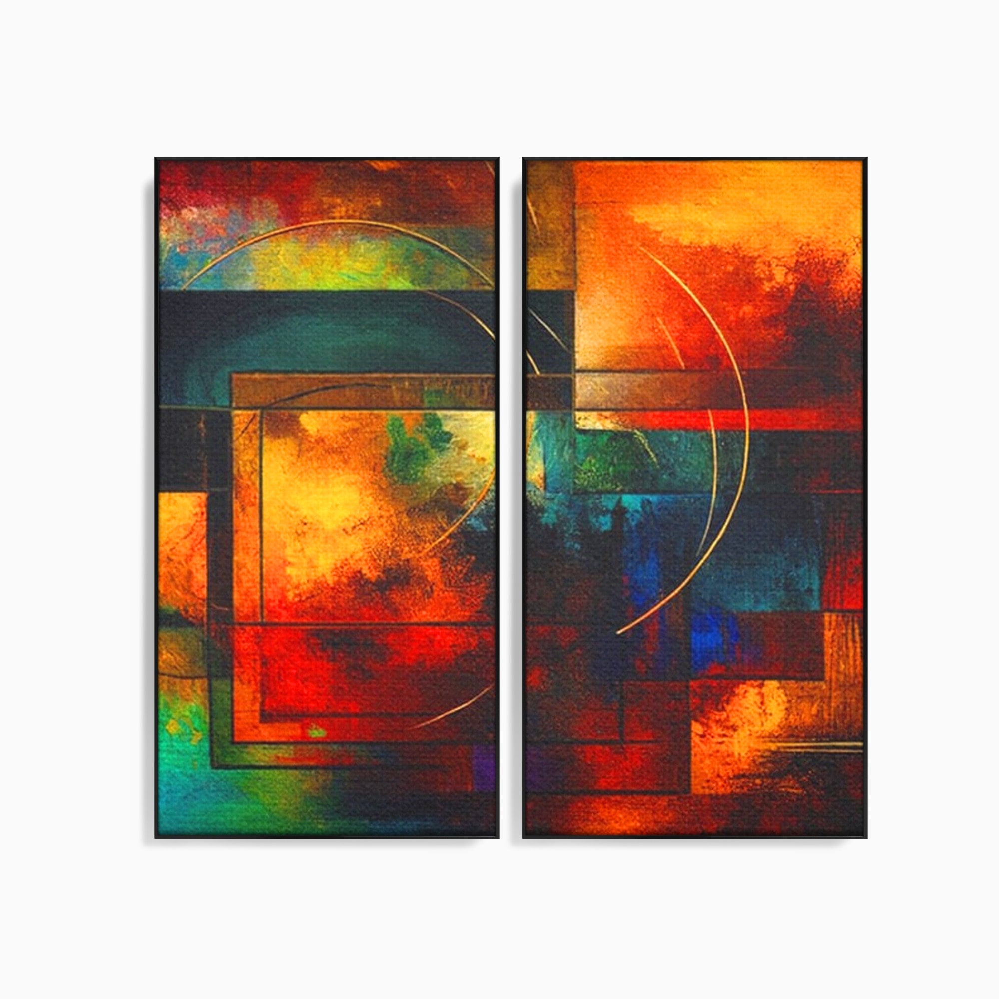 Set 2 Tablouri Canvas Premium LuxCanva® C2-1271, Cercul focului, Geometrie, Culori, Cromatic, Joc, Univers, Emotie, Tensiune, Caldura, Flux, Transformare, Metamorfoza, Dorinta, Birou, Living, Dormitor