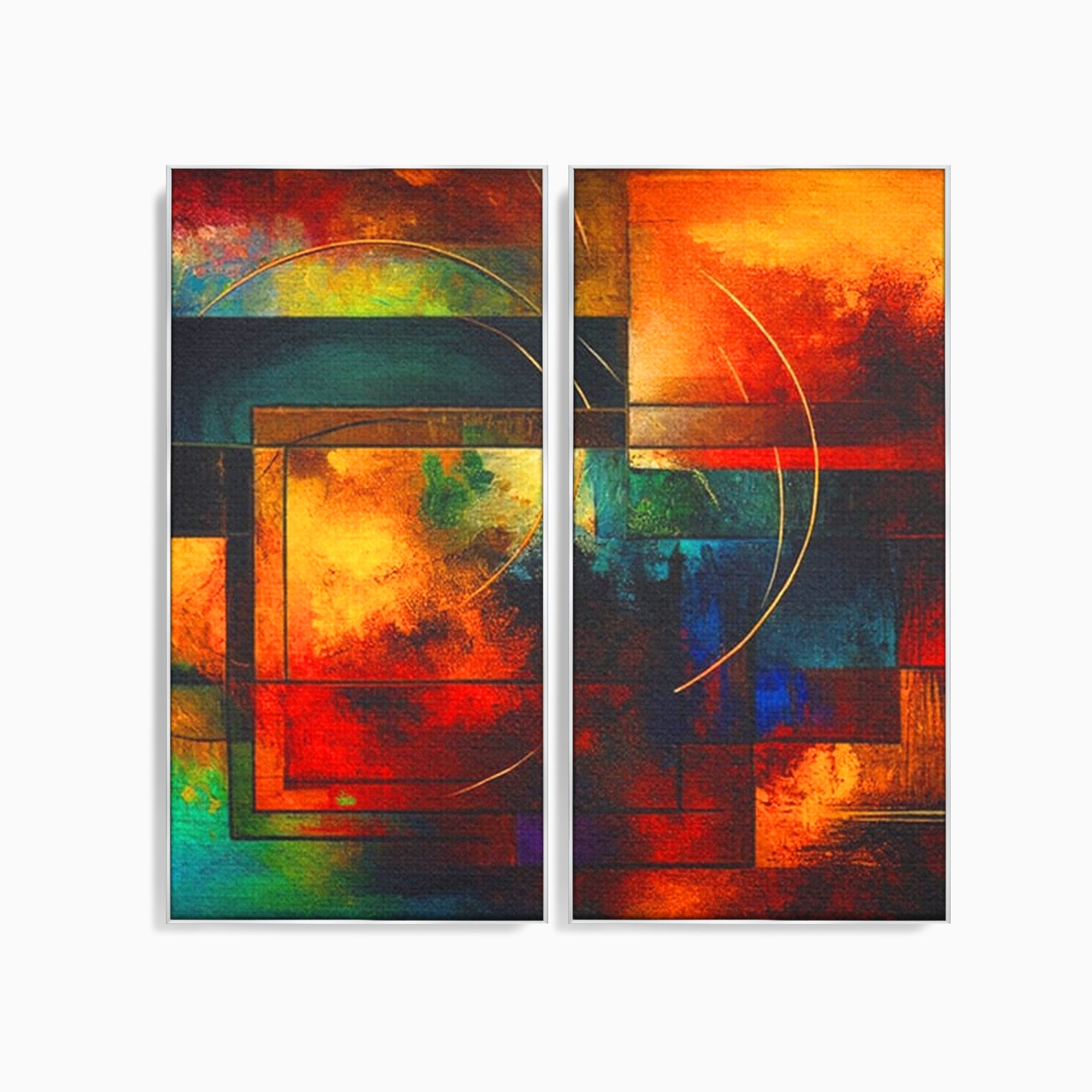 Set 2 Tablouri Canvas Premium LuxCanva® C2-1271, Cercul focului, Geometrie, Culori, Cromatic, Joc, Univers, Emotie, Tensiune, Caldura, Flux, Transformare, Metamorfoza, Dorinta, Birou, Living, Dormitor