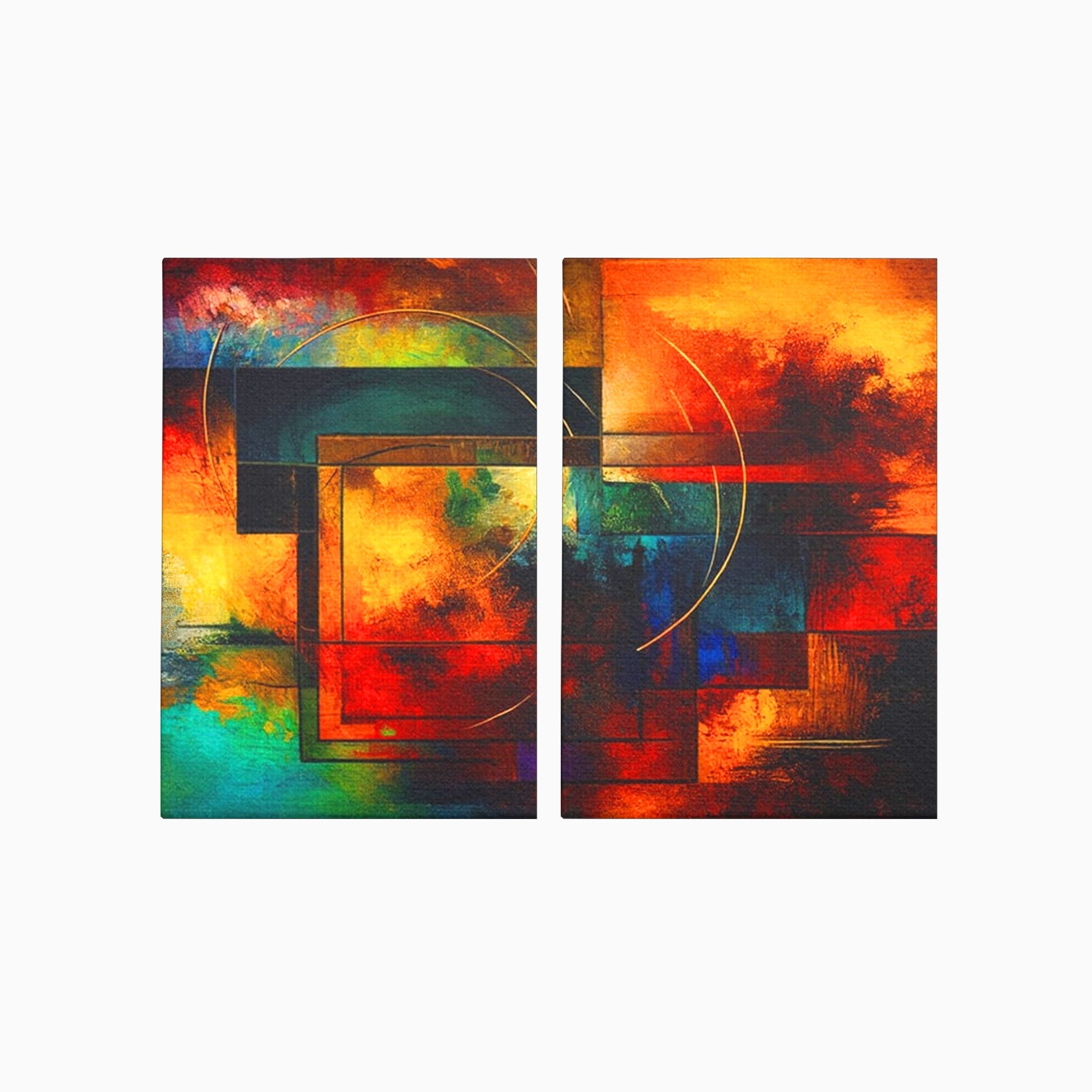 Set 2 Tablouri Canvas Premium LuxCanva® C2-1271, Cercul focului, Geometrie, Culori, Cromatic, Joc, Univers, Emotie, Tensiune, Caldura, Flux, Transformare, Metamorfoza, Dorinta, Birou, Living, Dormitor