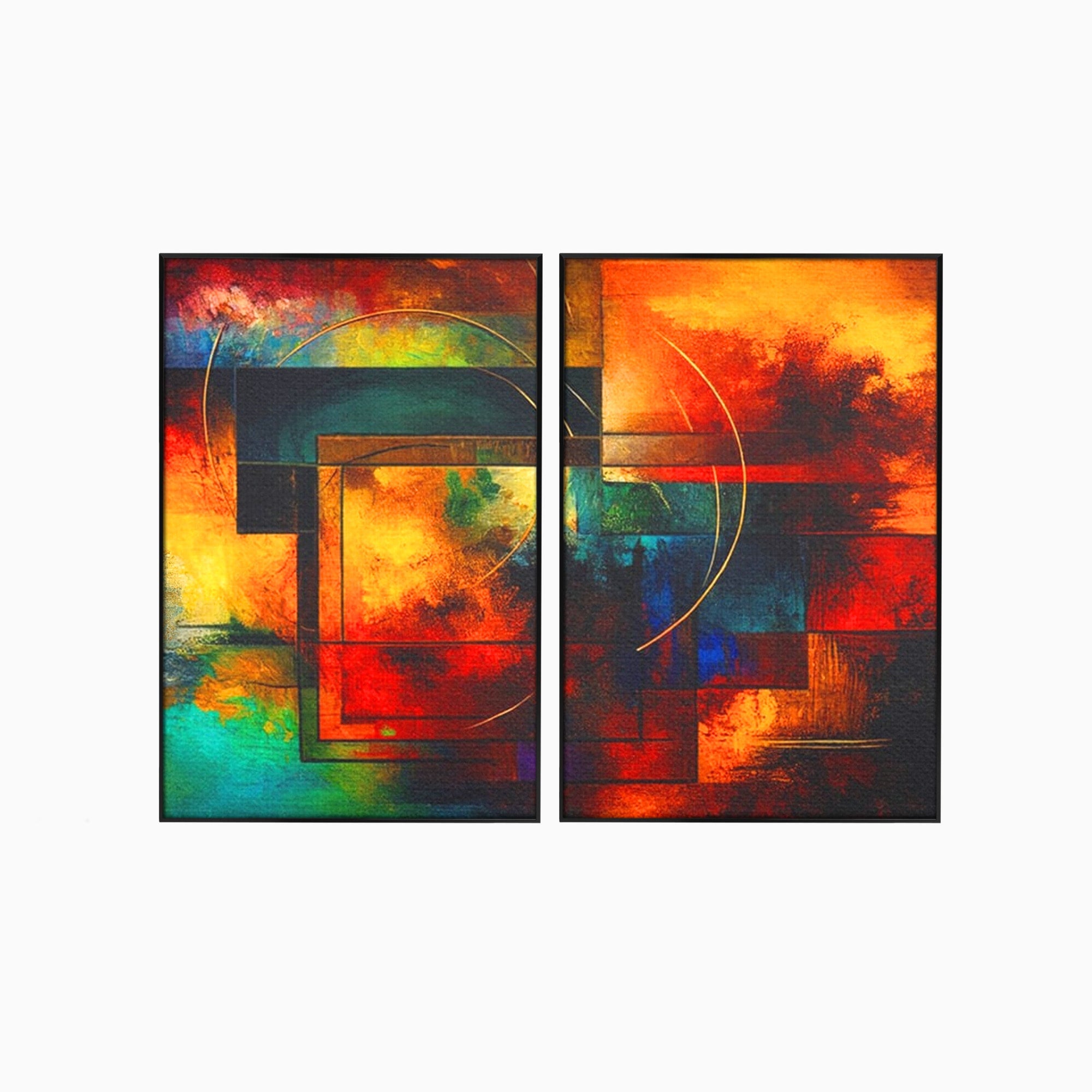Set 2 Tablouri Canvas Premium LuxCanva® C2-1271, Cercul focului, Geometrie, Culori, Cromatic, Joc, Univers, Emotie, Tensiune, Caldura, Flux, Transformare, Metamorfoza, Dorinta, Birou, Living, Dormitor