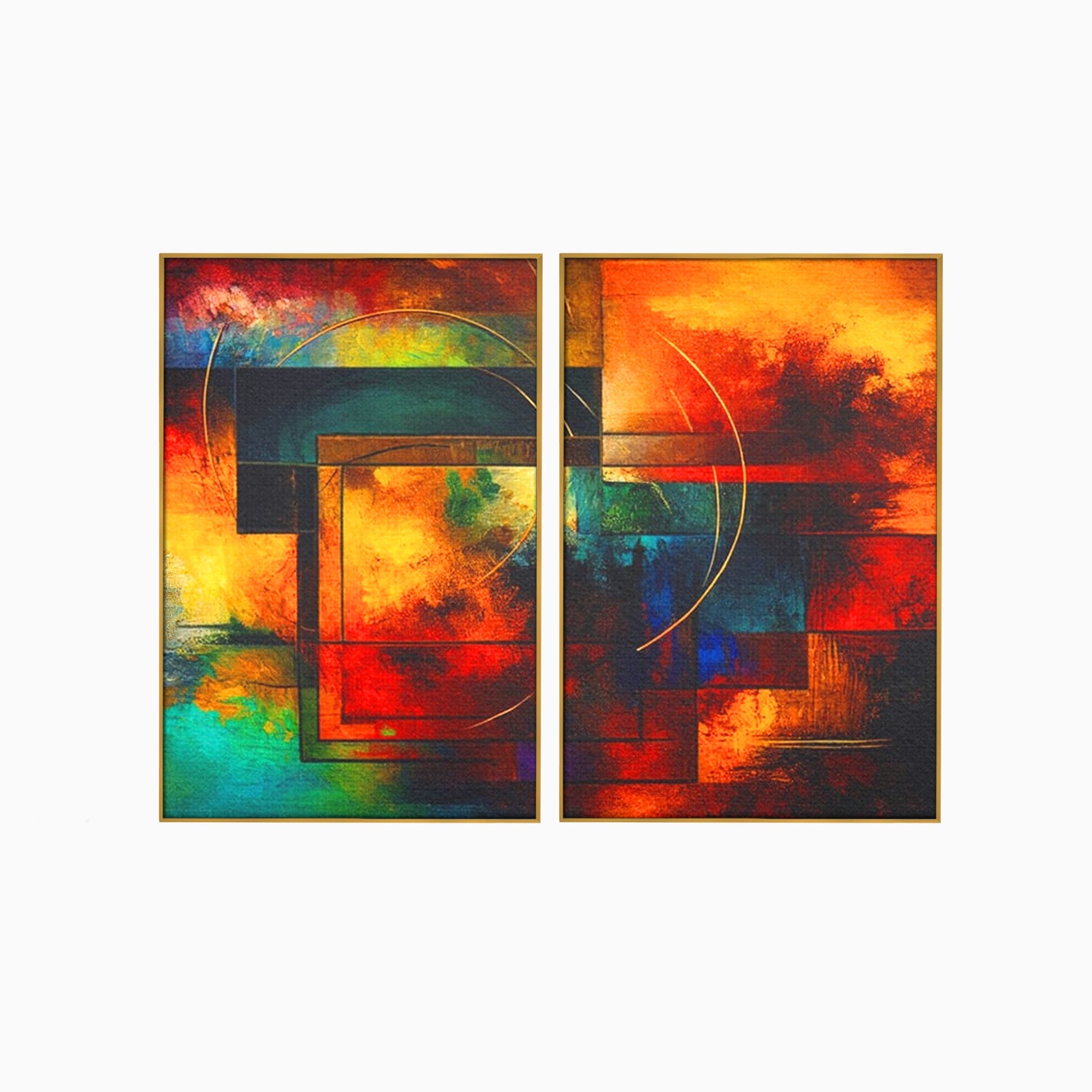Set 2 Tablouri Canvas Premium LuxCanva® C2-1271, Cercul focului, Geometrie, Culori, Cromatic, Joc, Univers, Emotie, Tensiune, Caldura, Flux, Transformare, Metamorfoza, Dorinta, Birou, Living, Dormitor