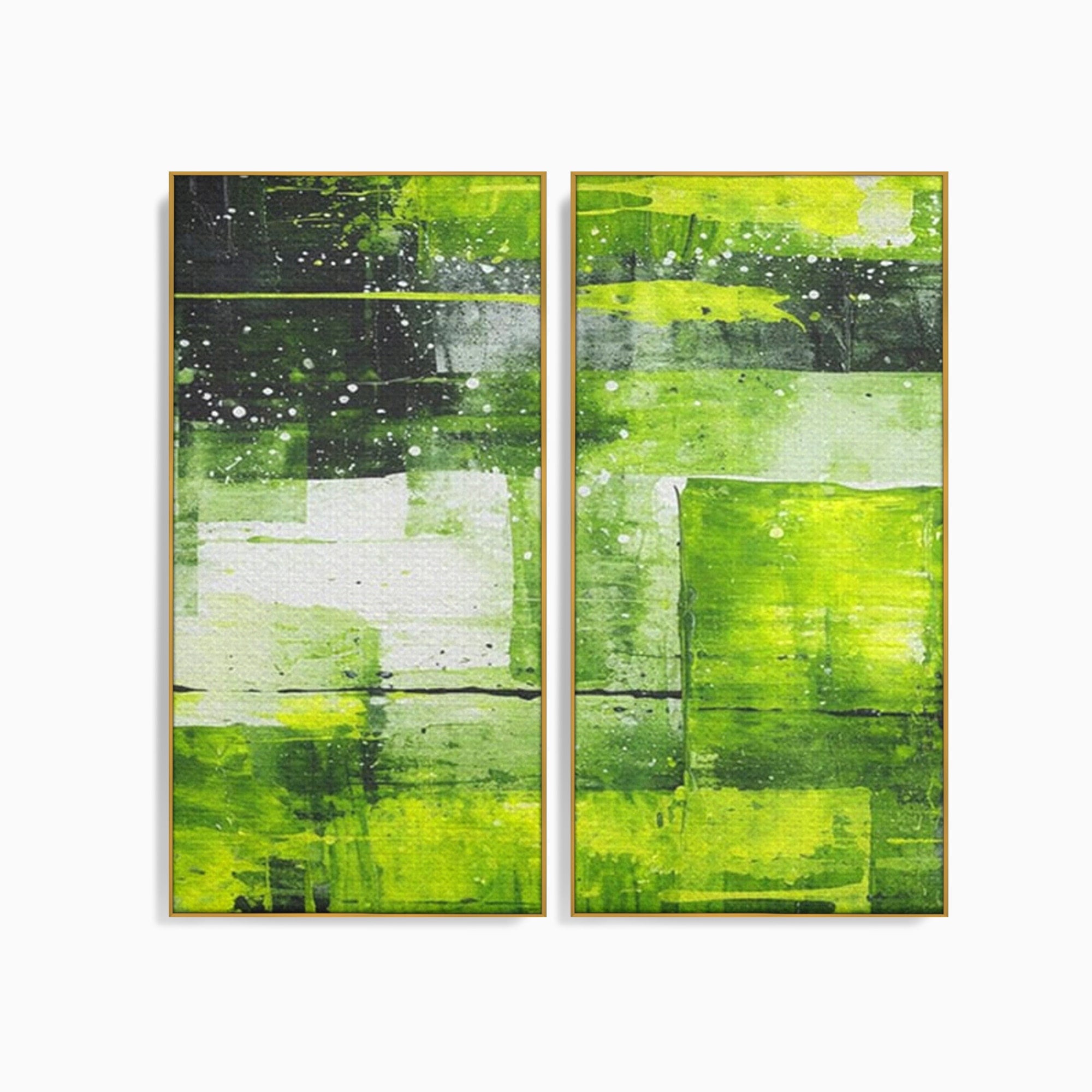 Set 2 Tablouri Canvas Premium LuxCanva® C2-1273, Puls vegetal, Geometrie, Verde, Organic, Armonie, Peisaj, Straturi, Prospetime, Abstract, Textura, Minimalism, Liniste, Spa, Birou, Living, Dormitor