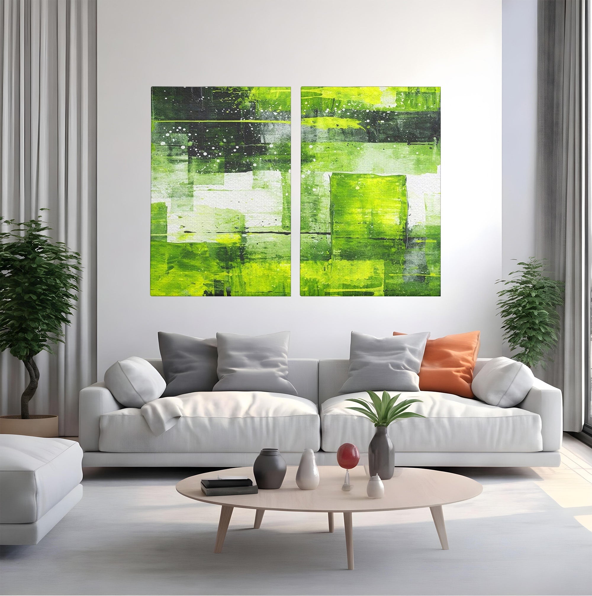 Set 2 Tablouri Canvas Premium LuxCanva® C2-1273, Puls vegetal, Geometrie, Verde, Organic, Armonie, Peisaj, Straturi, Prospetime, Abstract, Textura, Minimalism, Liniste, Spa, Birou, Living, Dormitor