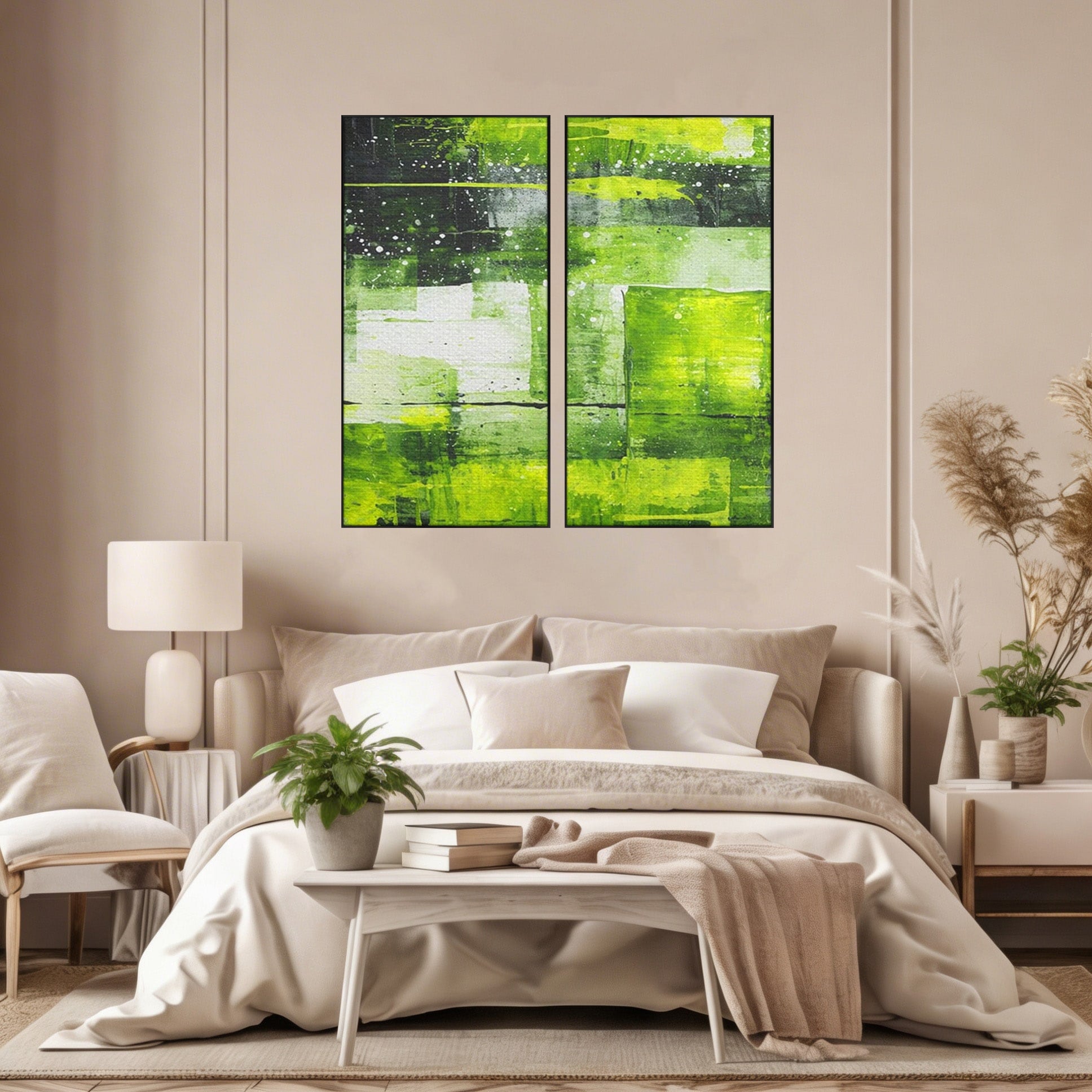 Set 2 Tablouri Canvas Premium LuxCanva® C2-1273, Puls vegetal, Geometrie, Verde, Organic, Armonie, Peisaj, Straturi, Prospetime, Abstract, Textura, Minimalism, Liniste, Spa, Birou, Living, Dormitor