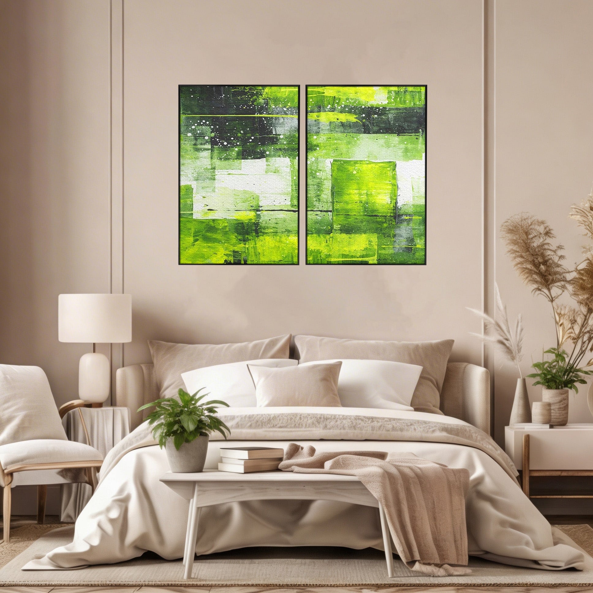 Set 2 Tablouri Canvas Premium LuxCanva® C2-1273, Puls vegetal, Geometrie, Verde, Organic, Armonie, Peisaj, Straturi, Prospetime, Abstract, Textura, Minimalism, Liniste, Spa, Birou, Living, Dormitor