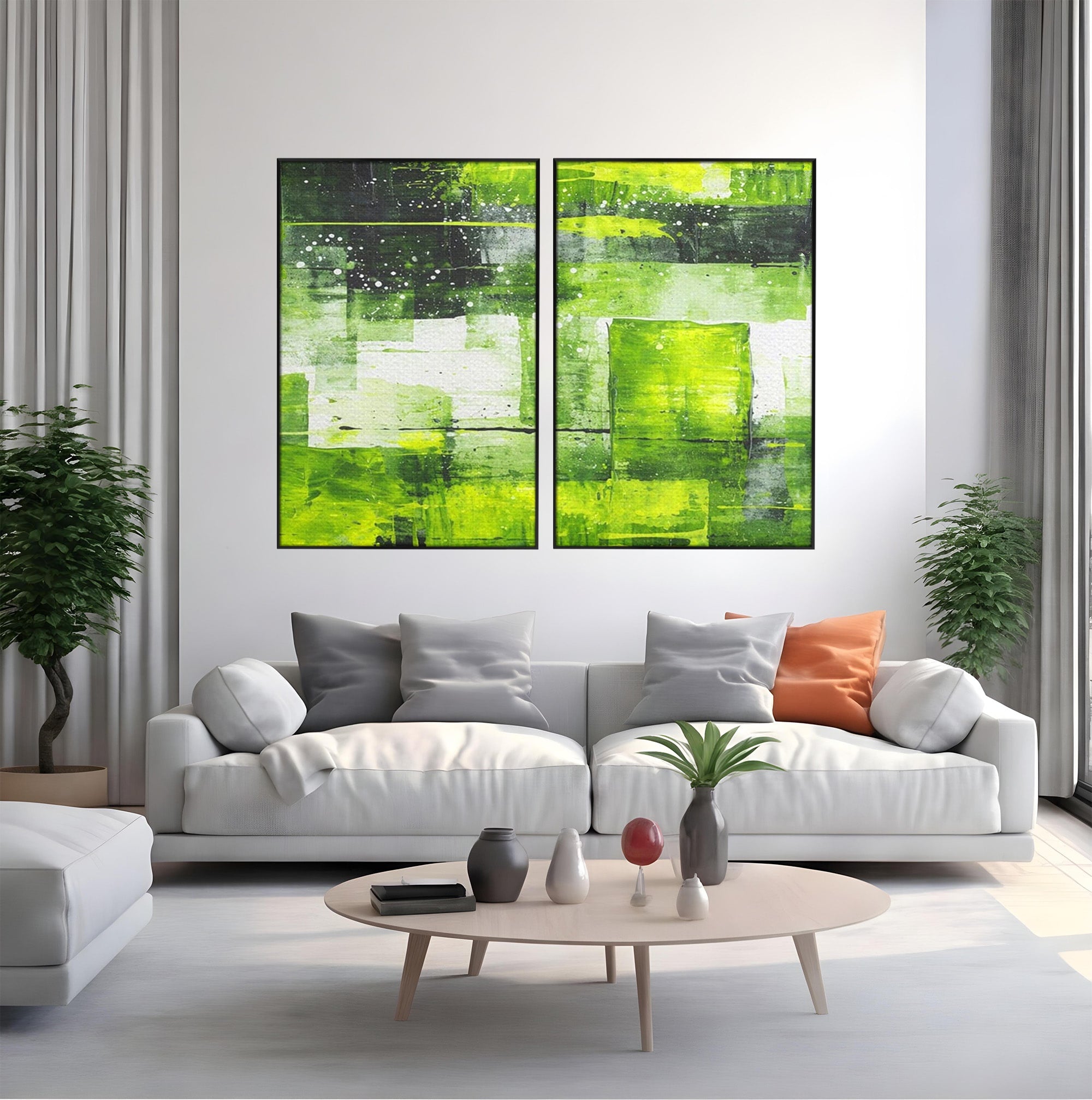 Set 2 Tablouri Canvas Premium LuxCanva® C2-1273, Puls vegetal, Geometrie, Verde, Organic, Armonie, Peisaj, Straturi, Prospetime, Abstract, Textura, Minimalism, Liniste, Spa, Birou, Living, Dormitor