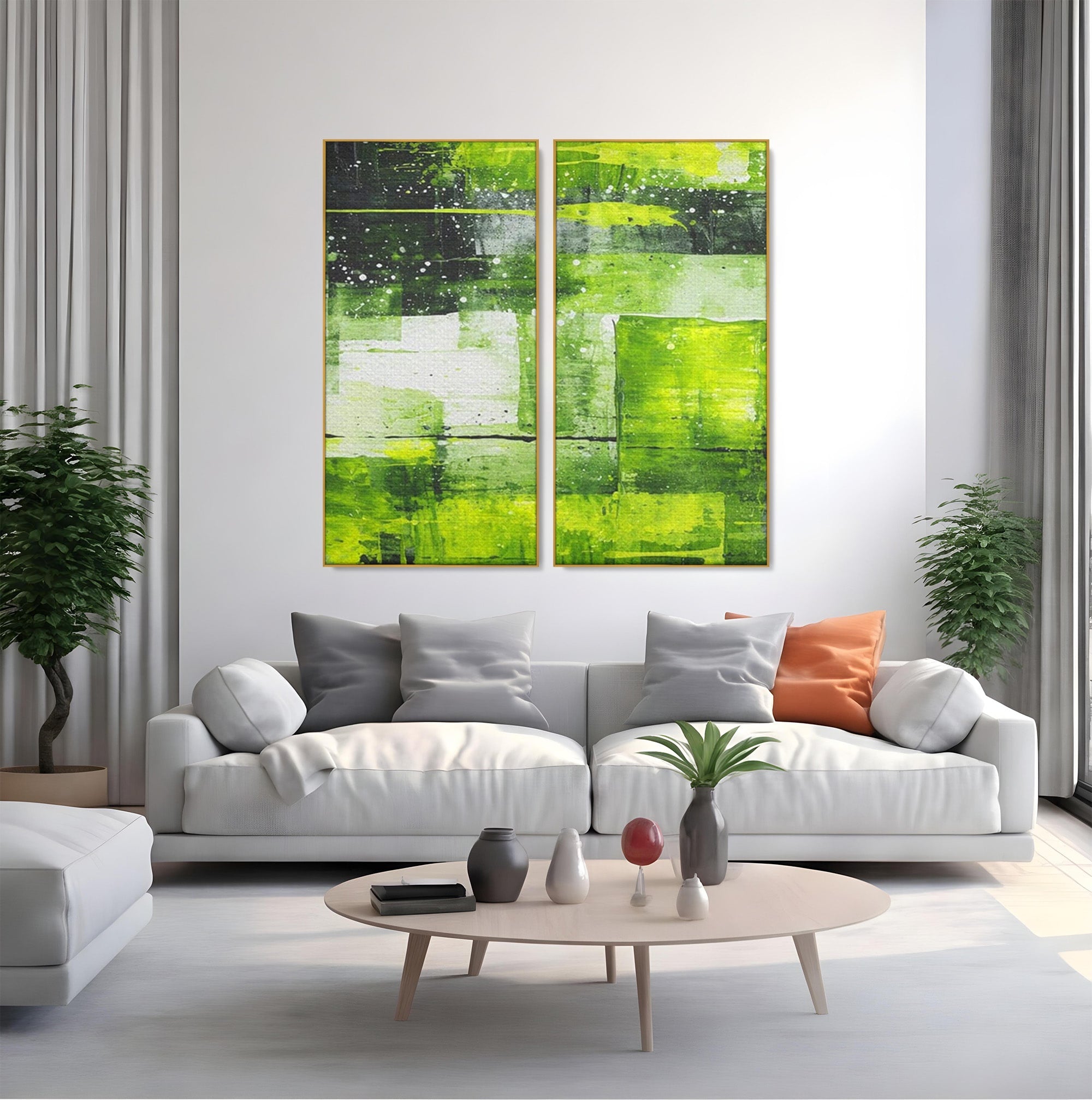 Set 2 Tablouri Canvas Premium LuxCanva® C2-1273, Puls vegetal, Geometrie, Verde, Organic, Armonie, Peisaj, Straturi, Prospetime, Abstract, Textura, Minimalism, Liniste, Spa, Birou, Living, Dormitor